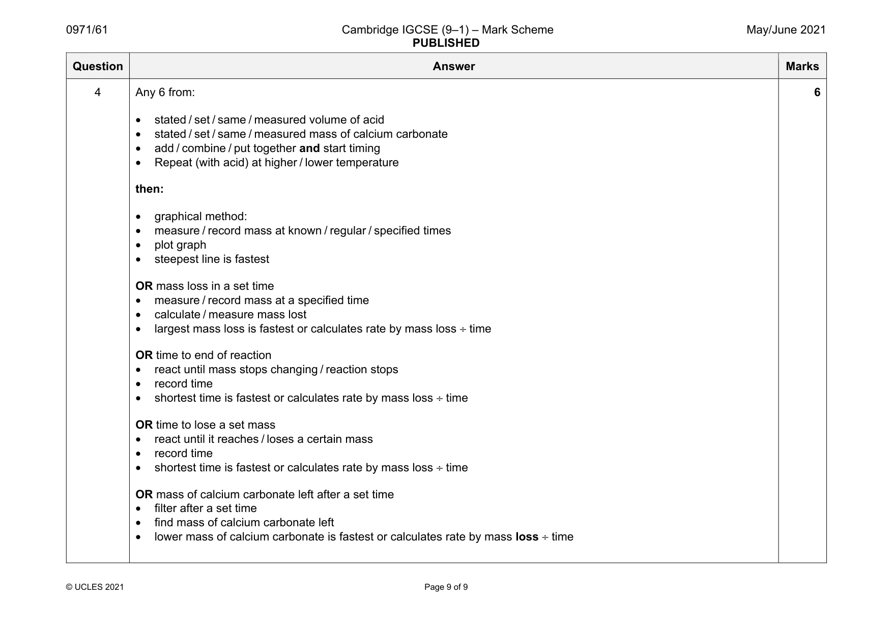 Mark scheme, page 9 of 9