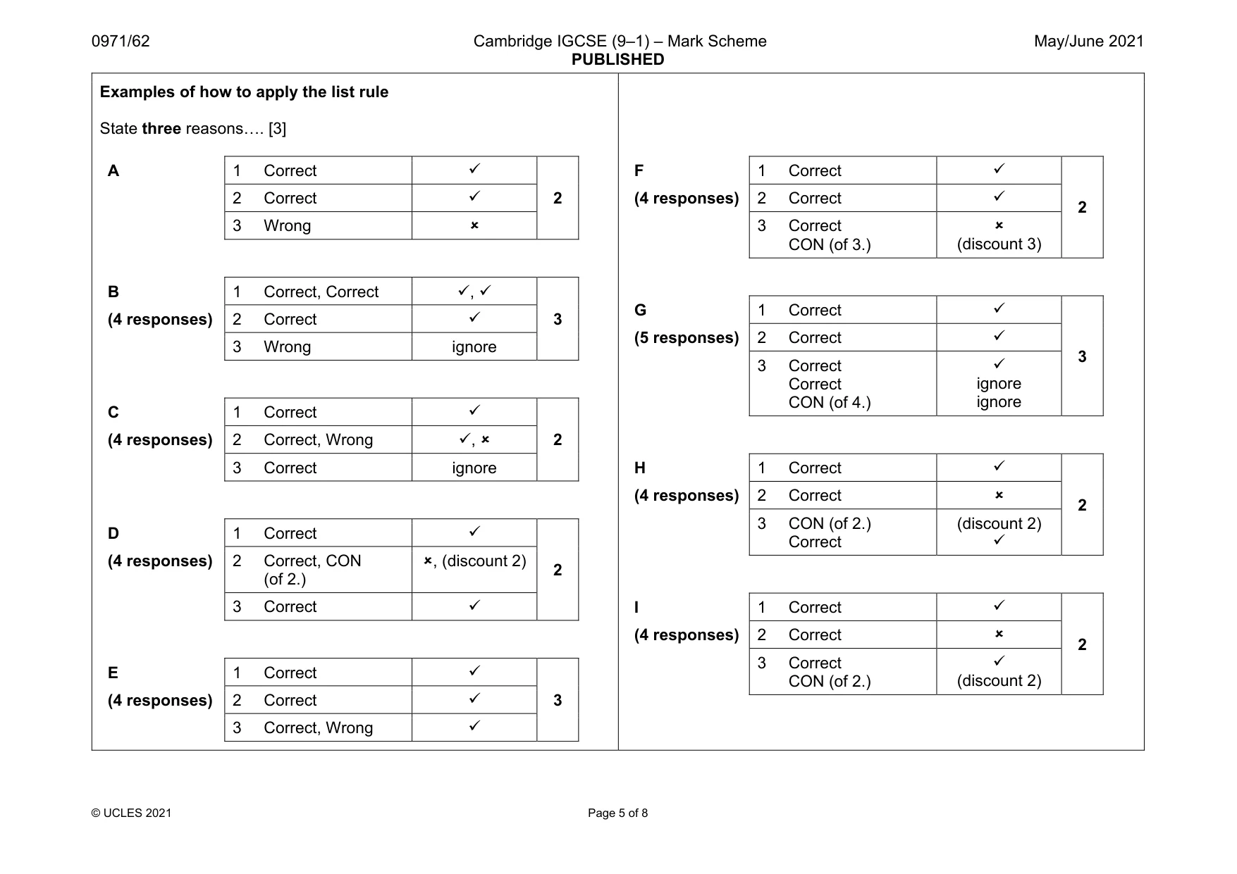 Mark scheme, page 5 of 8