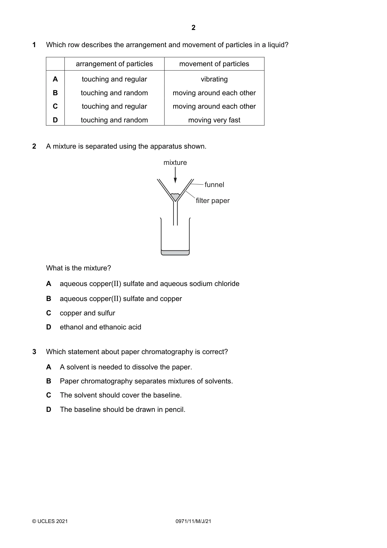 Cambridge IGCSE Chemistry (9-1) 0971 2021 May/June Paper 1 · Variant 1 question paper, page 2 of 16