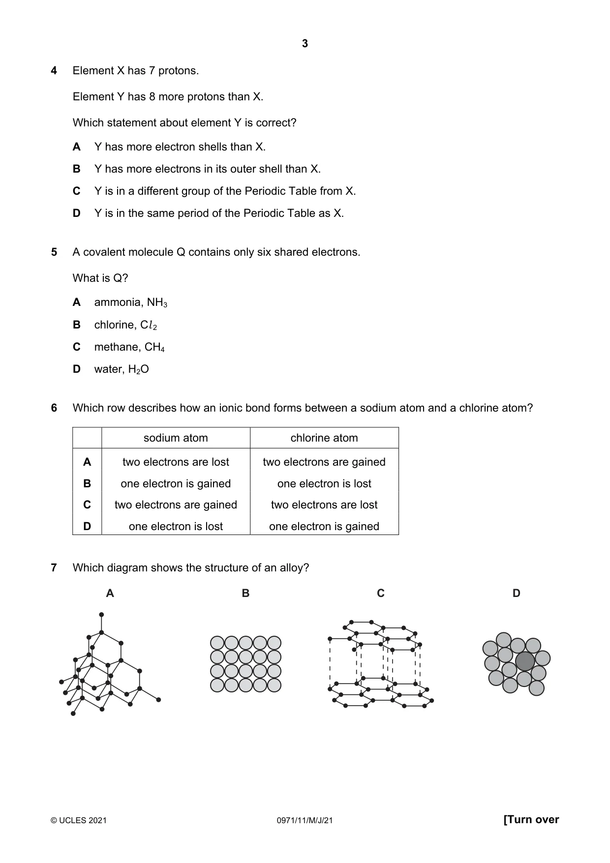 Cambridge IGCSE Chemistry (9-1) 0971 2021 May/June Paper 1 · Variant 1 question paper, page 3 of 16