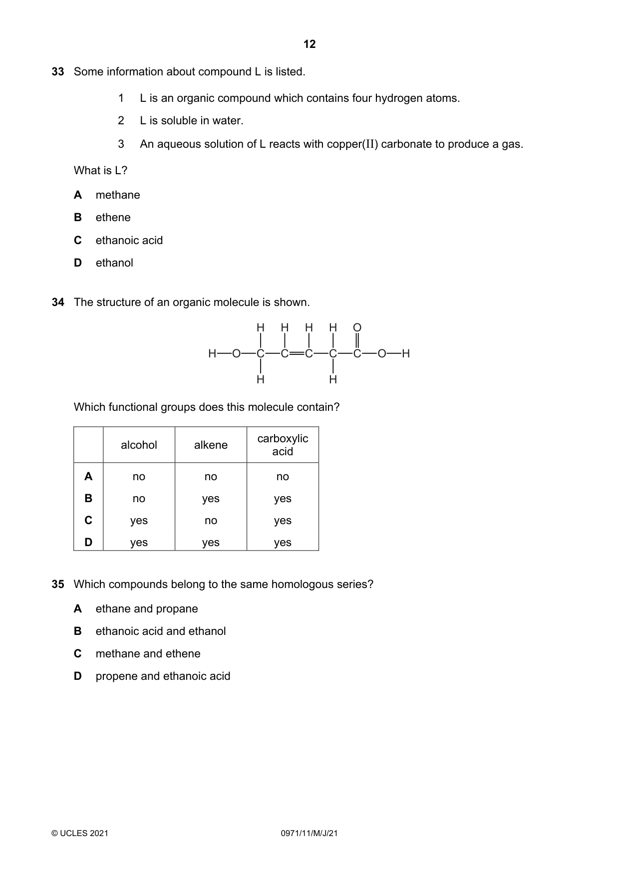 Cambridge IGCSE Chemistry (9-1) 0971 2021 May/June Paper 1 · Variant 1 question paper, page 12 of 16