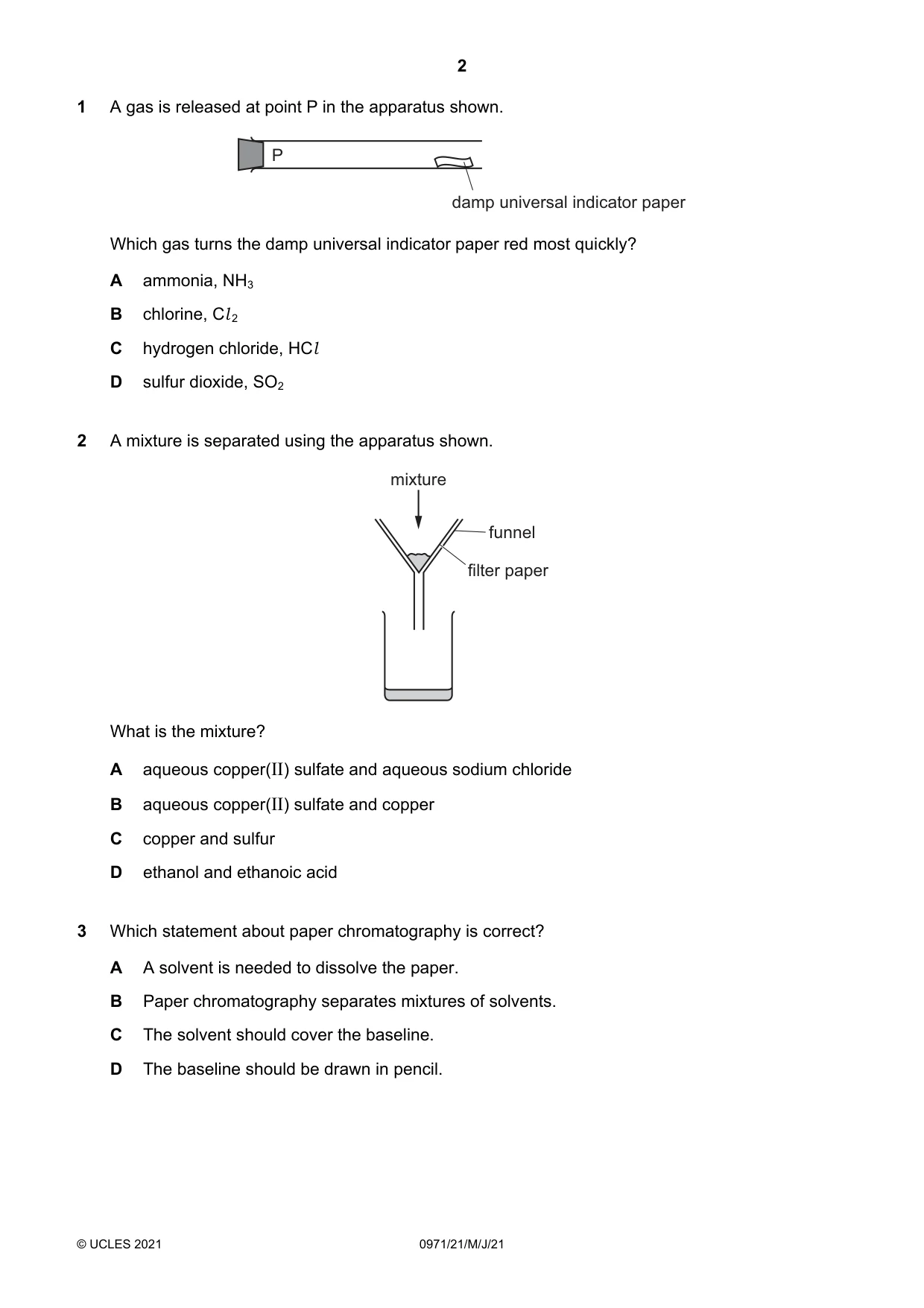 Cambridge IGCSE Chemistry (9-1) 0971 2021 May/June Paper 2 · Variant 1 question paper, page 2 of 16