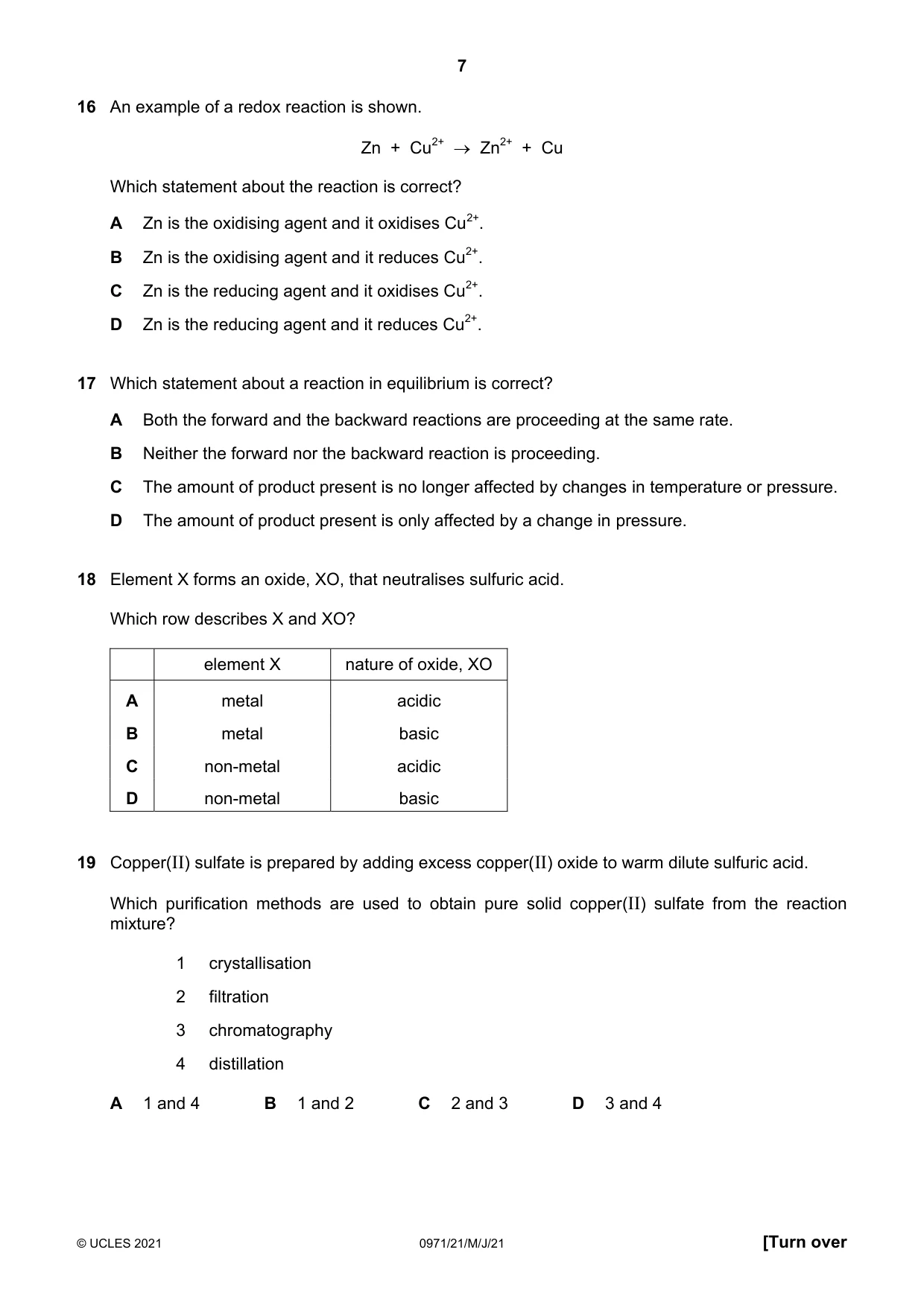 Cambridge IGCSE Chemistry (9-1) 0971 2021 May/June Paper 2 · Variant 1 question paper, page 7 of 16