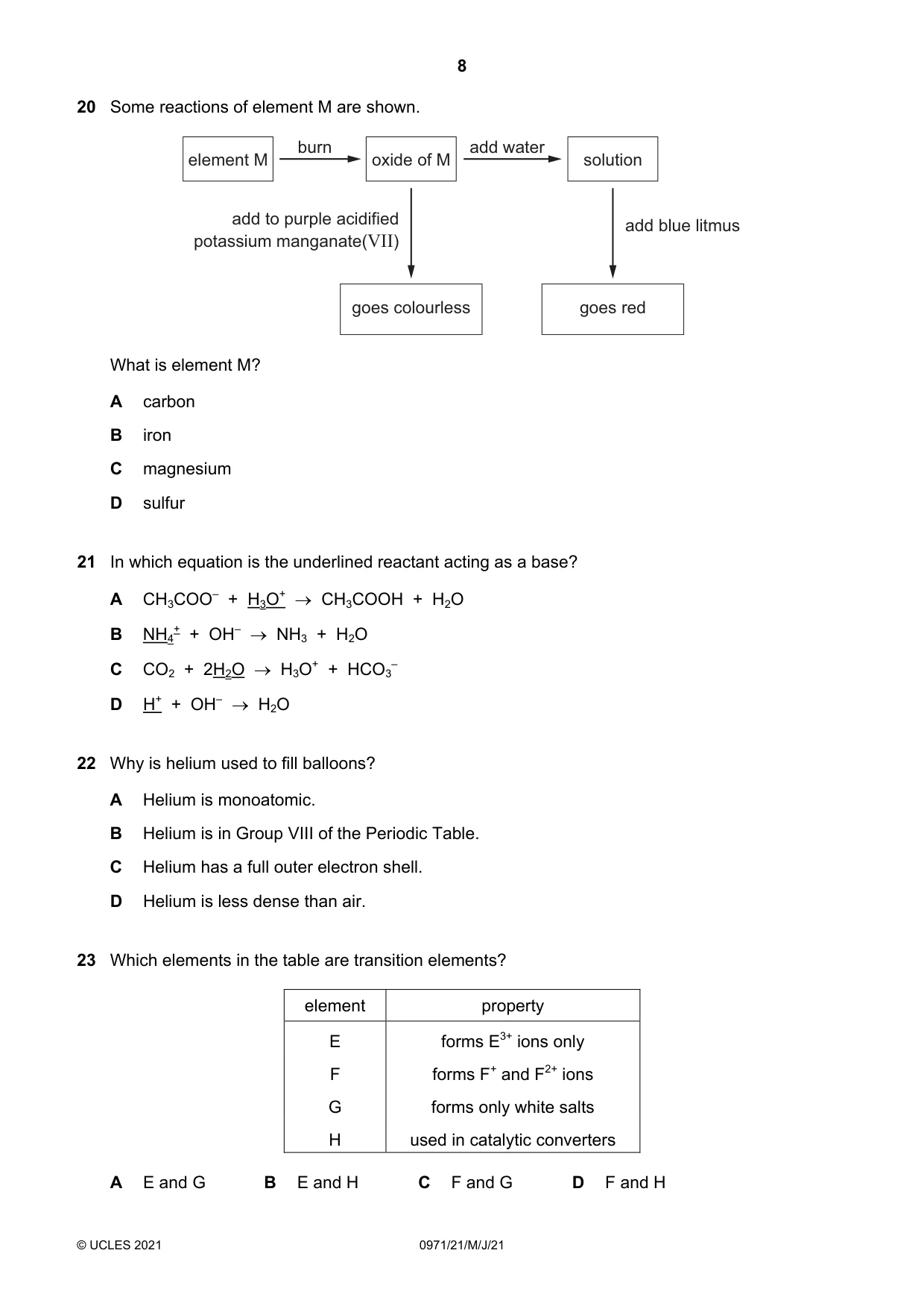 Cambridge IGCSE Chemistry (9-1) 0971 2021 May/June Paper 2 · Variant 1 question paper, page 8 of 16