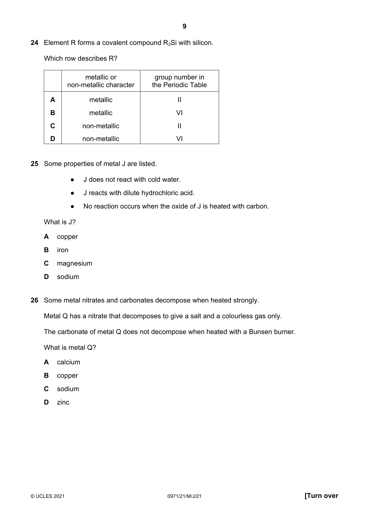 Cambridge IGCSE Chemistry (9-1) 0971 2021 May/June Paper 2 · Variant 1 question paper, page 9 of 16