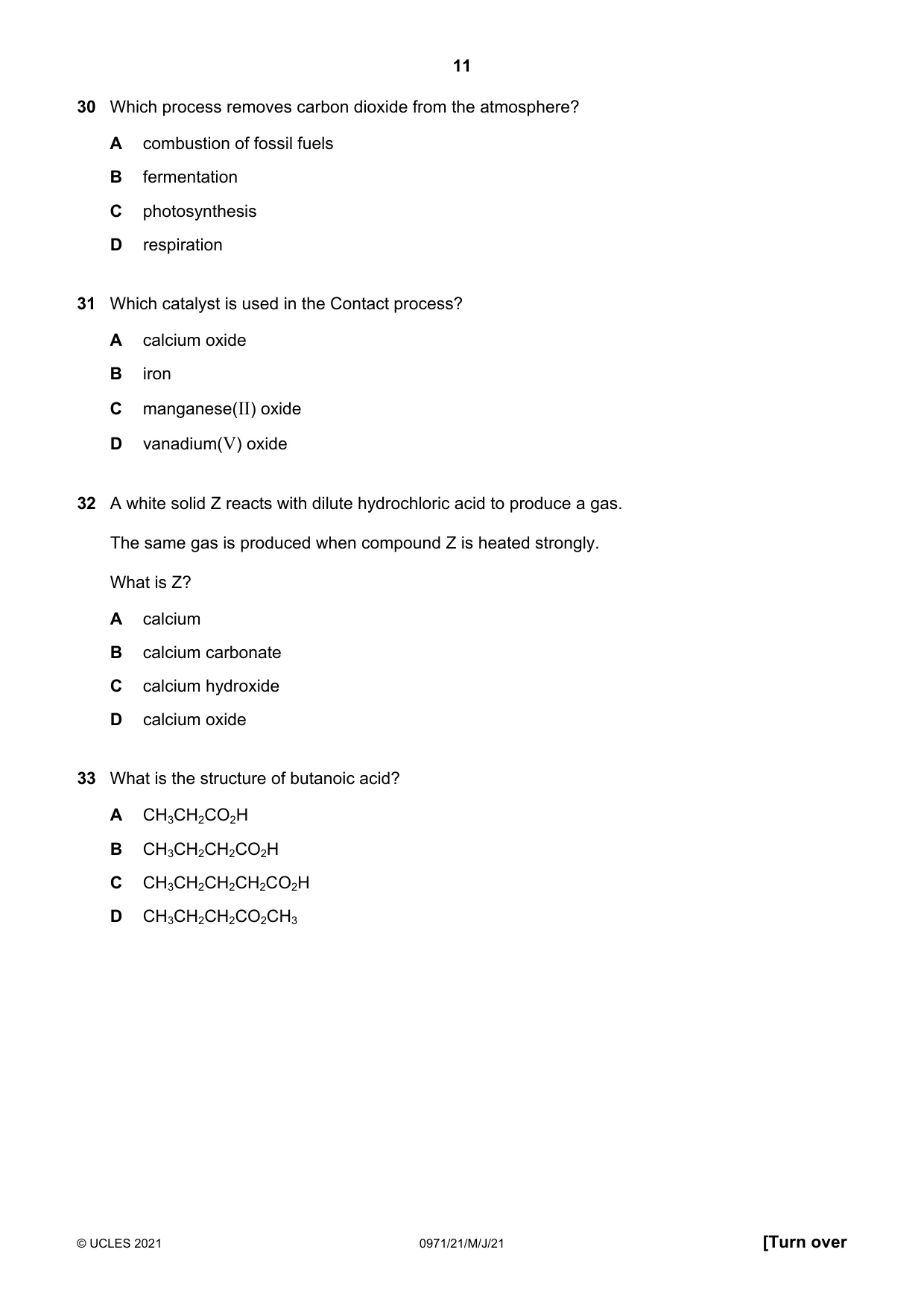 Cambridge IGCSE Chemistry (9-1) 0971 2021 May/June Paper 2 · Variant 1 question paper, page 11 of 16
