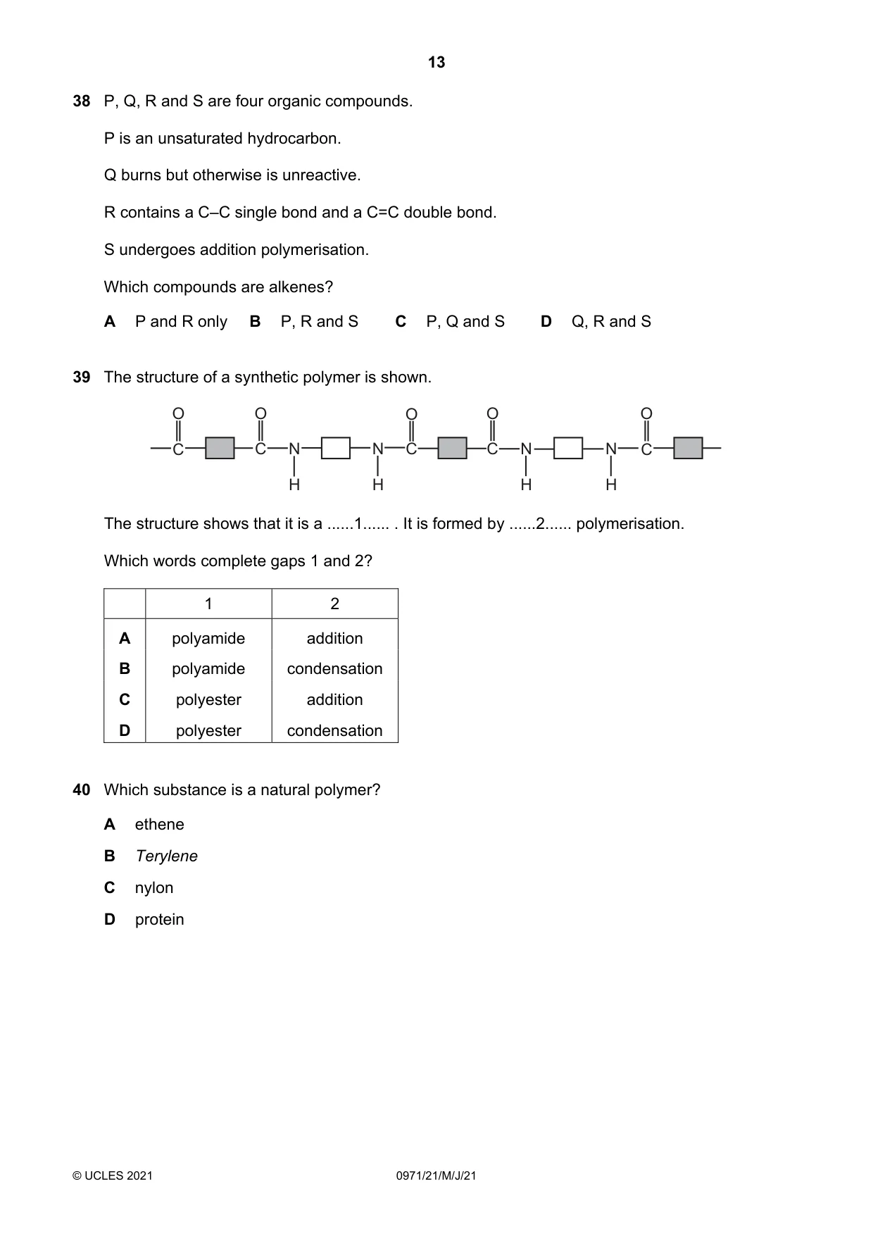 Cambridge IGCSE Chemistry (9-1) 0971 2021 May/June Paper 2 · Variant 1 question paper, page 13 of 16