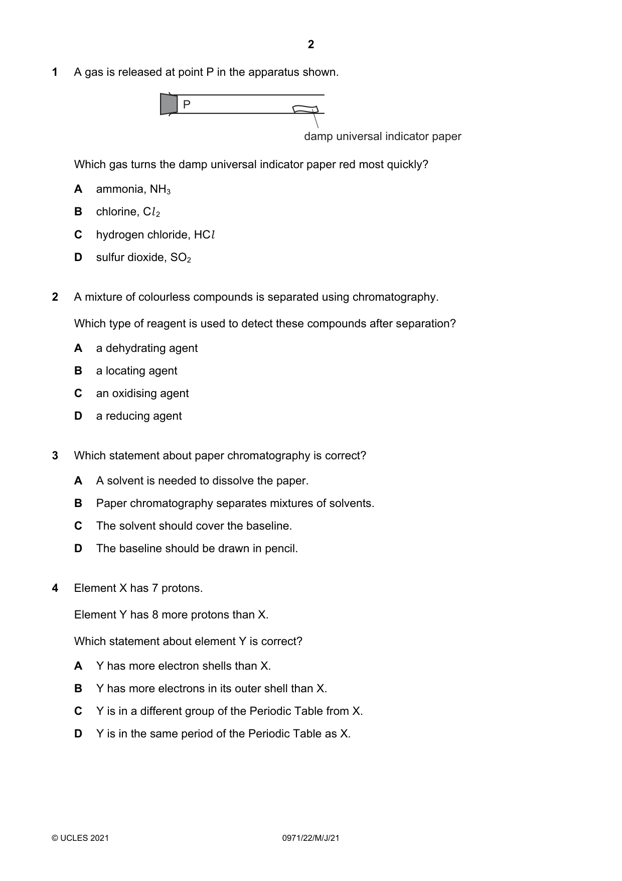 Cambridge IGCSE Chemistry (9-1) 0971 2021 May/June Paper 2 · Variant 2 question paper, page 2 of 16