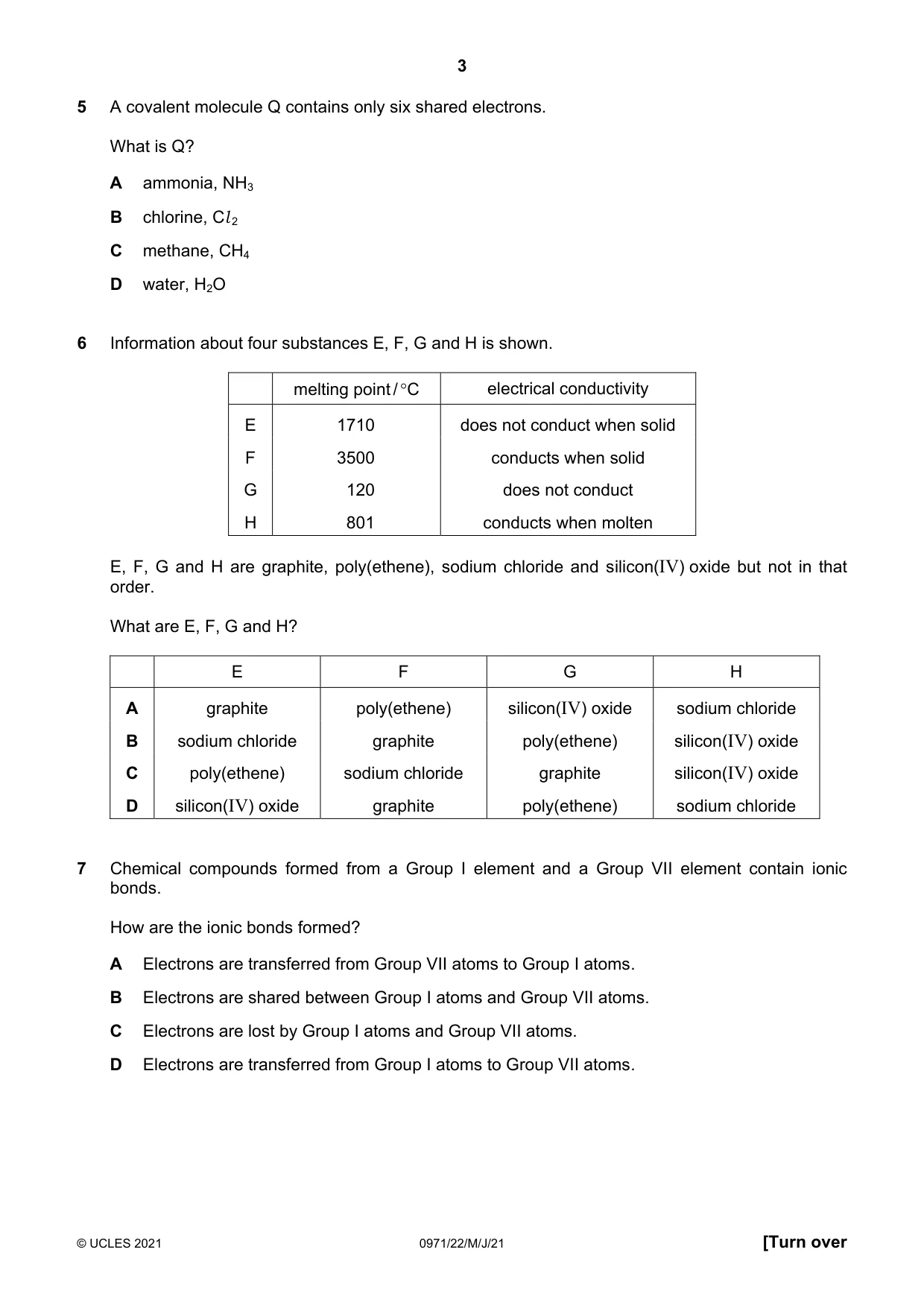Cambridge IGCSE Chemistry (9-1) 0971 2021 May/June Paper 2 · Variant 2 question paper, page 3 of 16