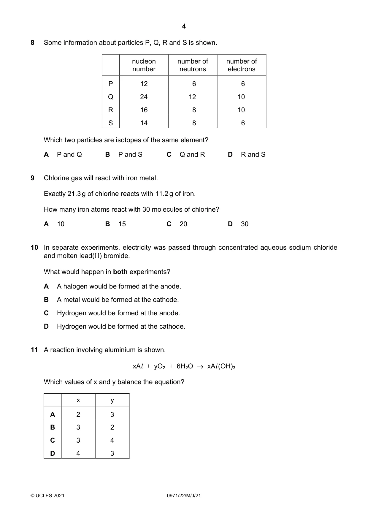 Cambridge IGCSE Chemistry (9-1) 0971 2021 May/June Paper 2 · Variant 2 question paper, page 4 of 16