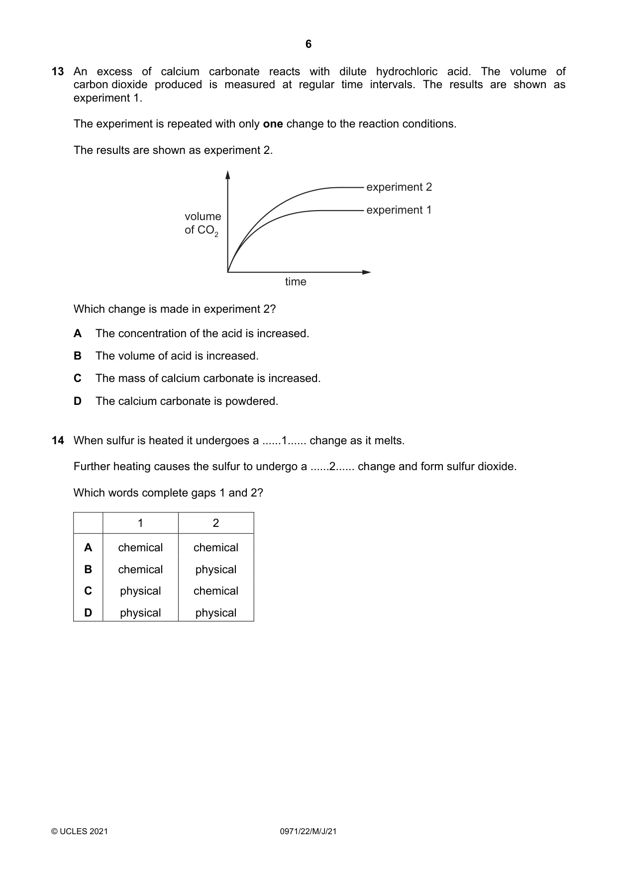 Cambridge IGCSE Chemistry (9-1) 0971 2021 May/June Paper 2 · Variant 2 question paper, page 6 of 16