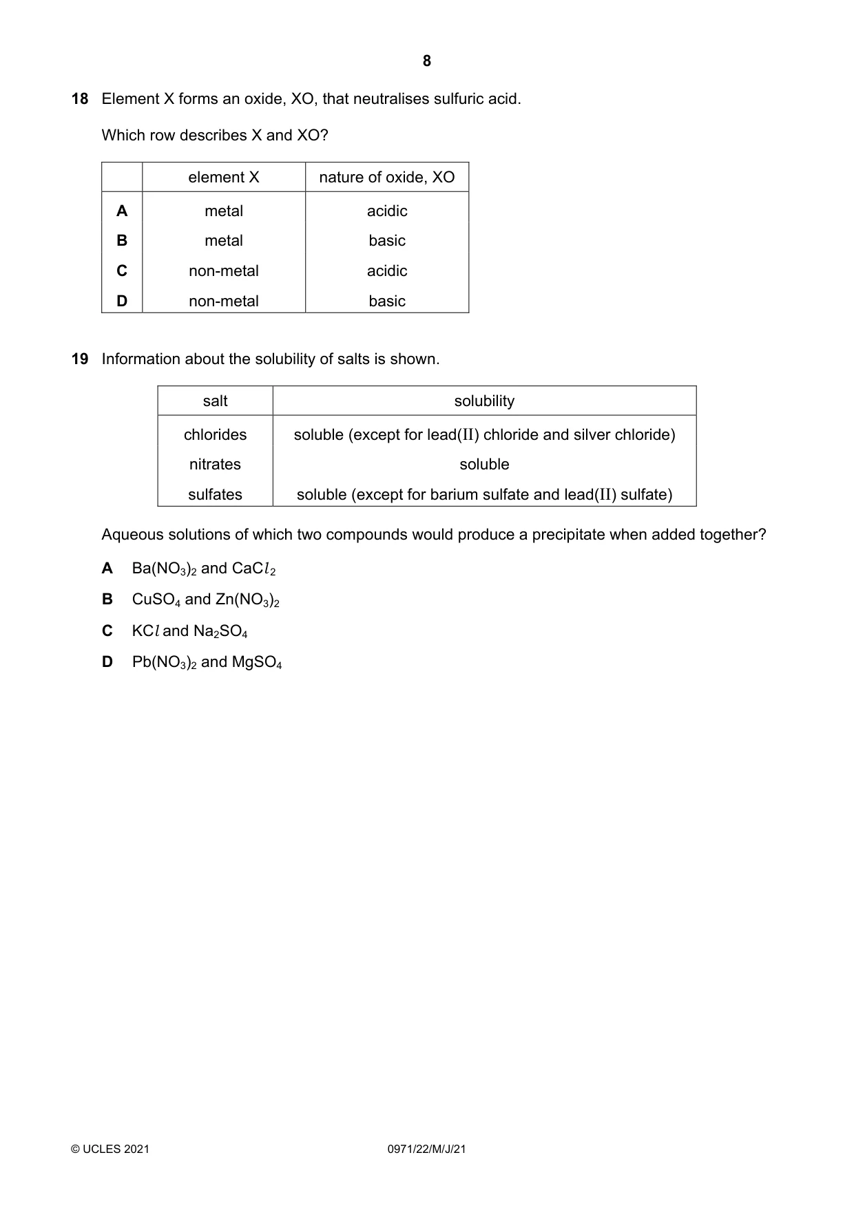 Cambridge IGCSE Chemistry (9-1) 0971 2021 May/June Paper 2 · Variant 2 question paper, page 8 of 16