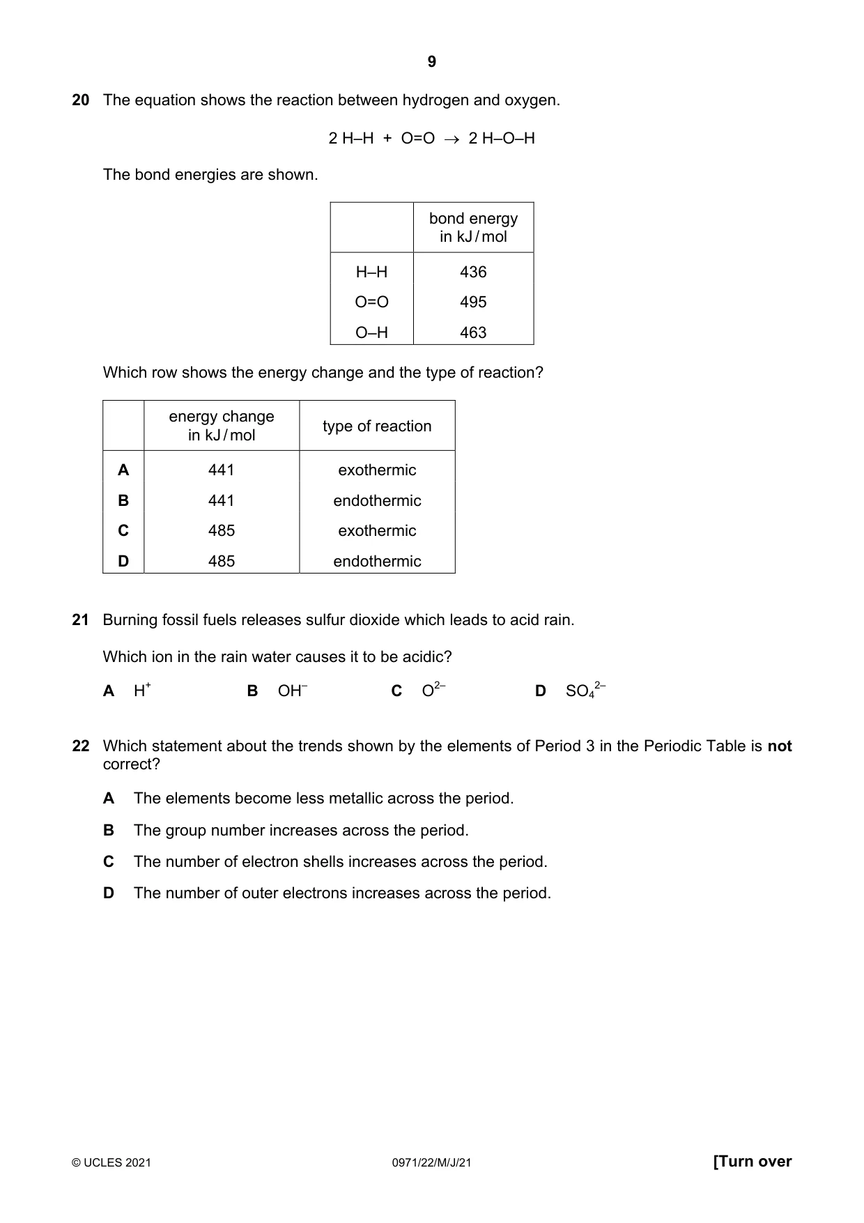 Cambridge IGCSE Chemistry (9-1) 0971 2021 May/June Paper 2 · Variant 2 question paper, page 9 of 16