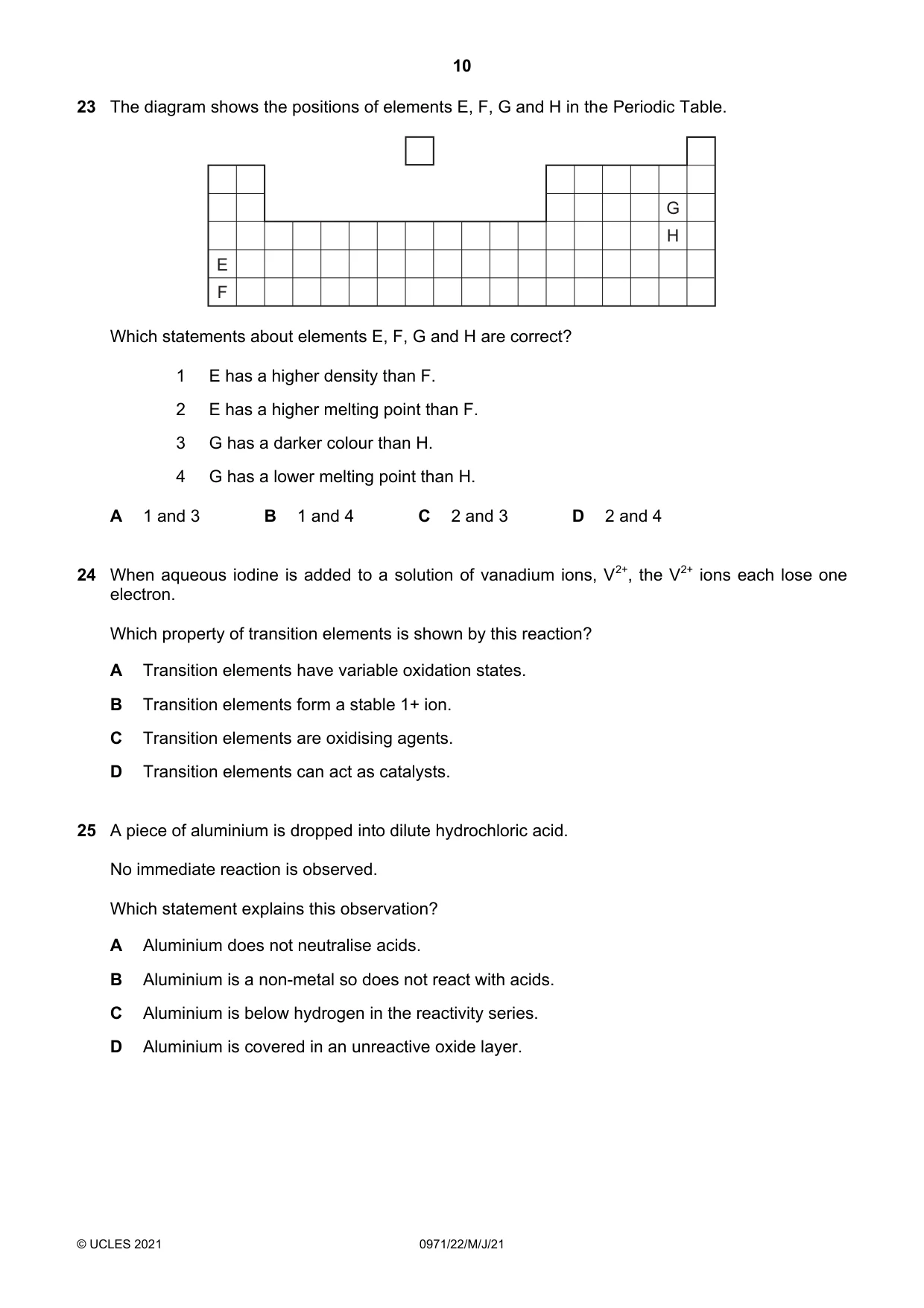 Cambridge IGCSE Chemistry (9-1) 0971 2021 May/June Paper 2 · Variant 2 question paper, page 10 of 16
