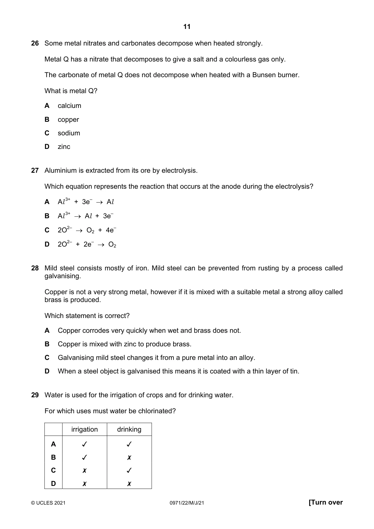 Cambridge IGCSE Chemistry (9-1) 0971 2021 May/June Paper 2 · Variant 2 question paper, page 11 of 16