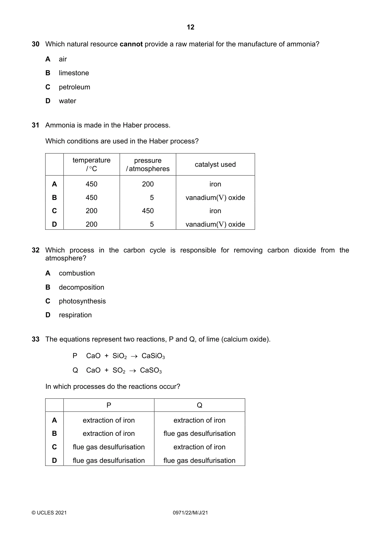 Cambridge IGCSE Chemistry (9-1) 0971 2021 May/June Paper 2 · Variant 2 question paper, page 12 of 16