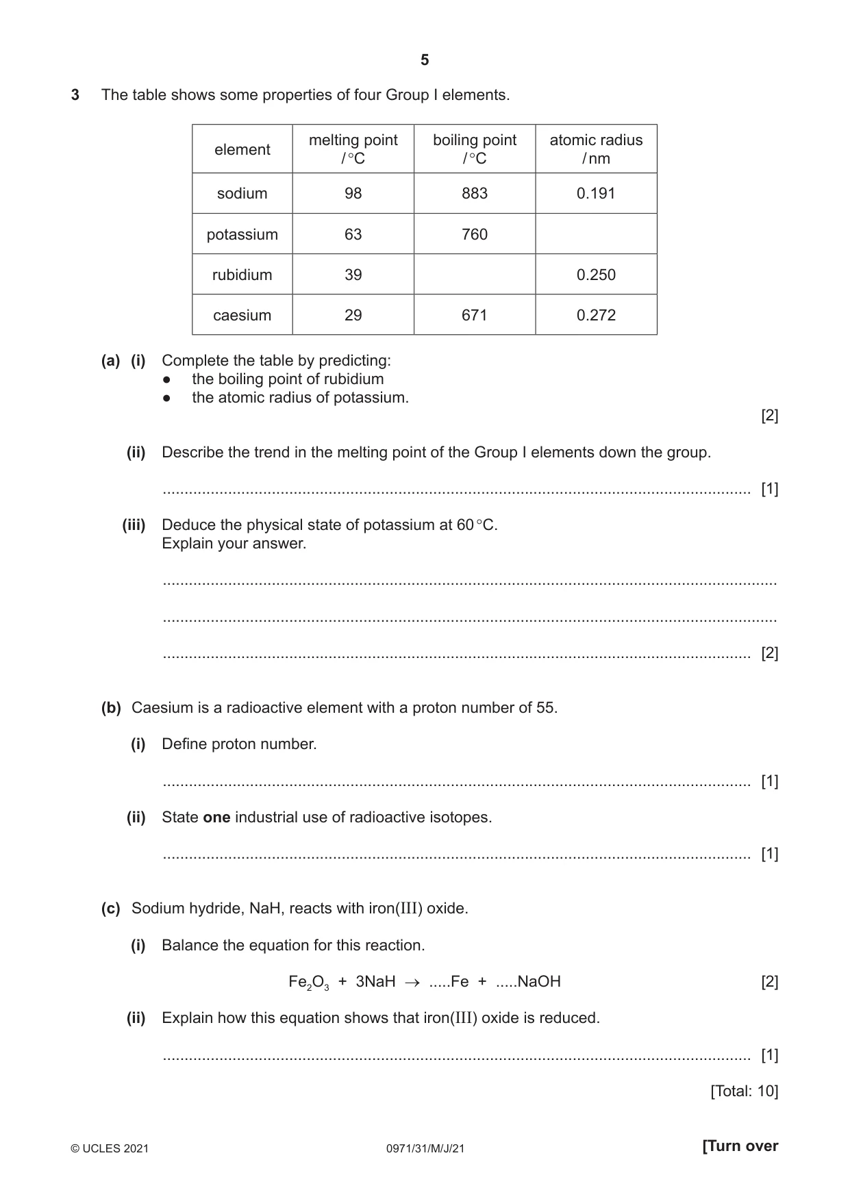 Cambridge IGCSE Chemistry (9-1) 0971 2021 May/June Paper 3 · Variant 1 question paper, page 5 of 16