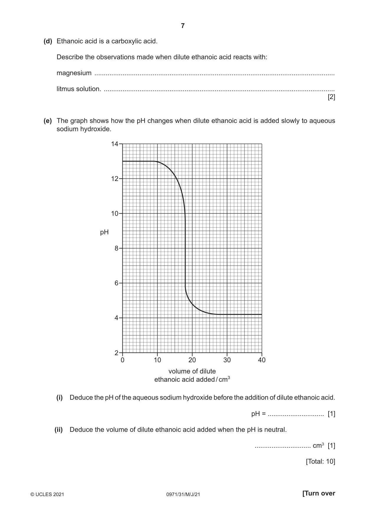 Cambridge IGCSE Chemistry (9-1) 0971 2021 May/June Paper 3 · Variant 1 question paper, page 7 of 16