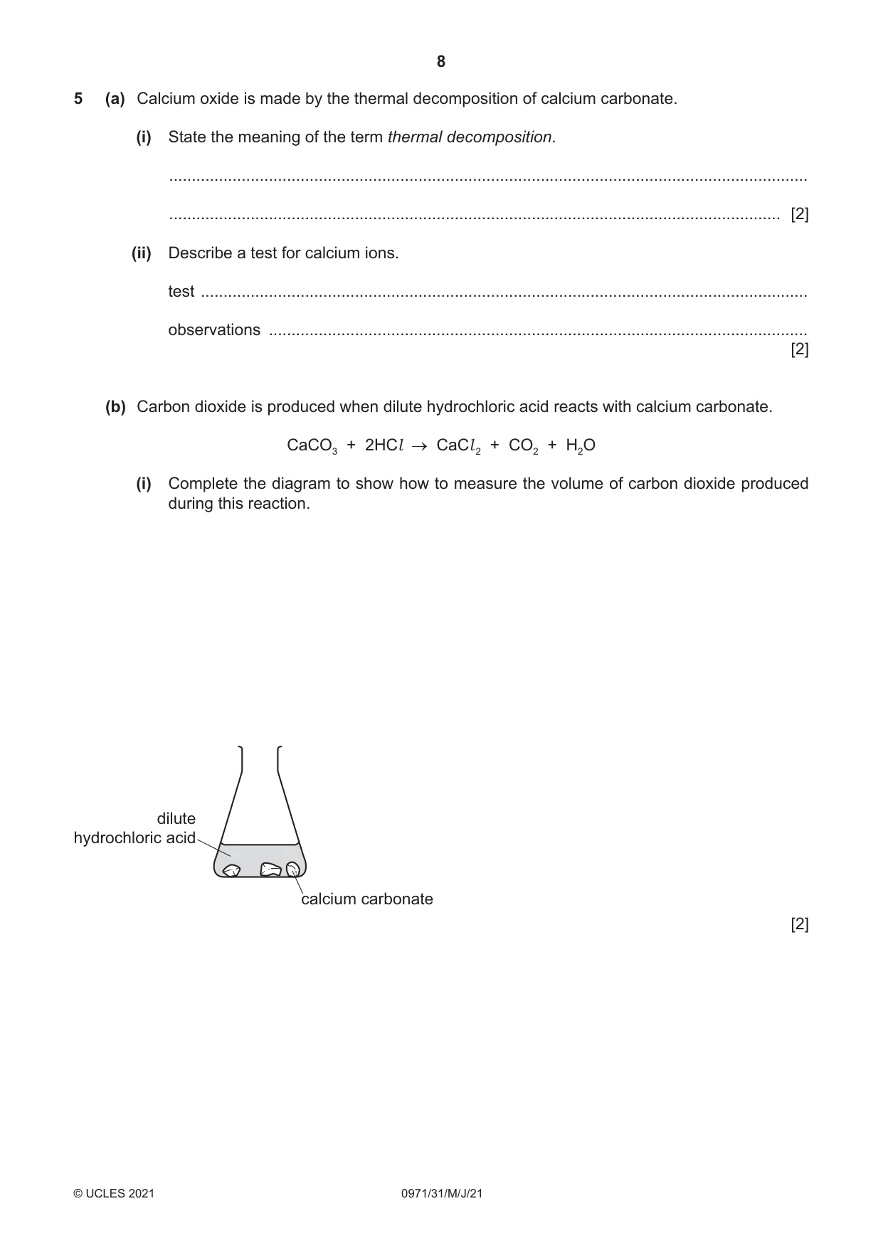 Cambridge IGCSE Chemistry (9-1) 0971 2021 May/June Paper 3 · Variant 1 question paper, page 8 of 16