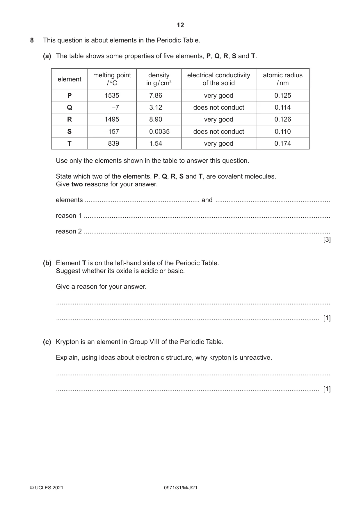 Cambridge IGCSE Chemistry (9-1) 0971 2021 May/June Paper 3 · Variant 1 question paper, page 12 of 16