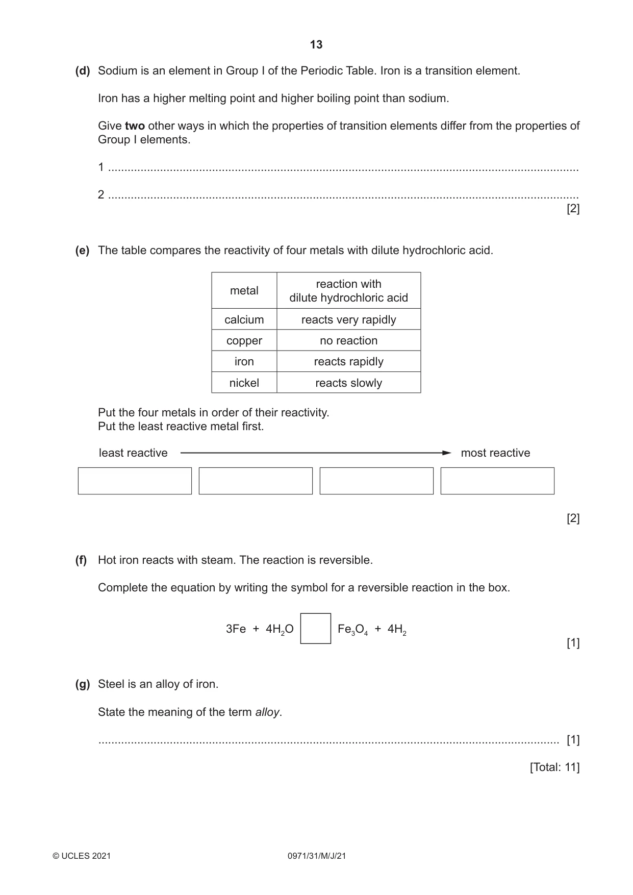 Cambridge IGCSE Chemistry (9-1) 0971 2021 May/June Paper 3 · Variant 1 question paper, page 13 of 16