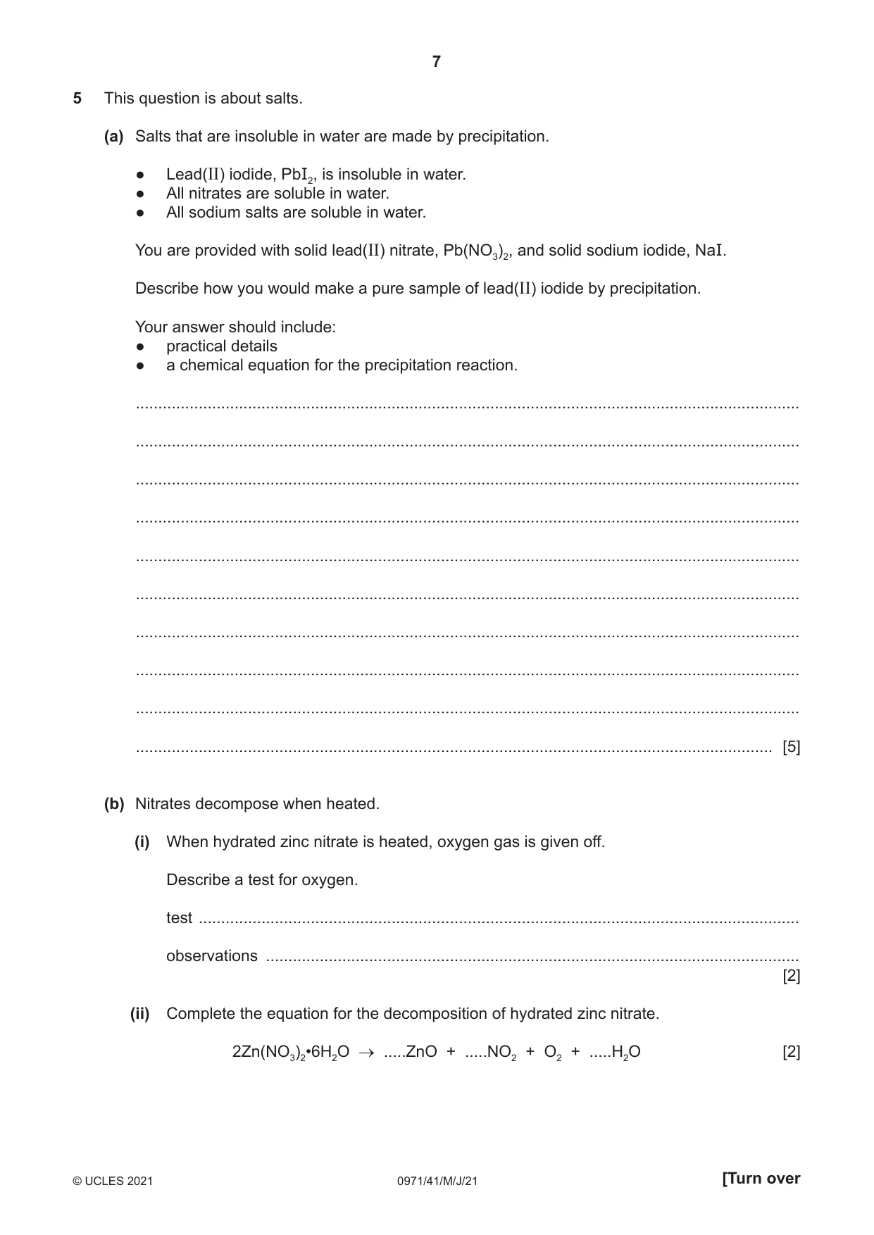 Cambridge IGCSE Chemistry (9-1) 0971 2021 May/June Paper 4 · Variant 1 question paper, page 7 of 16