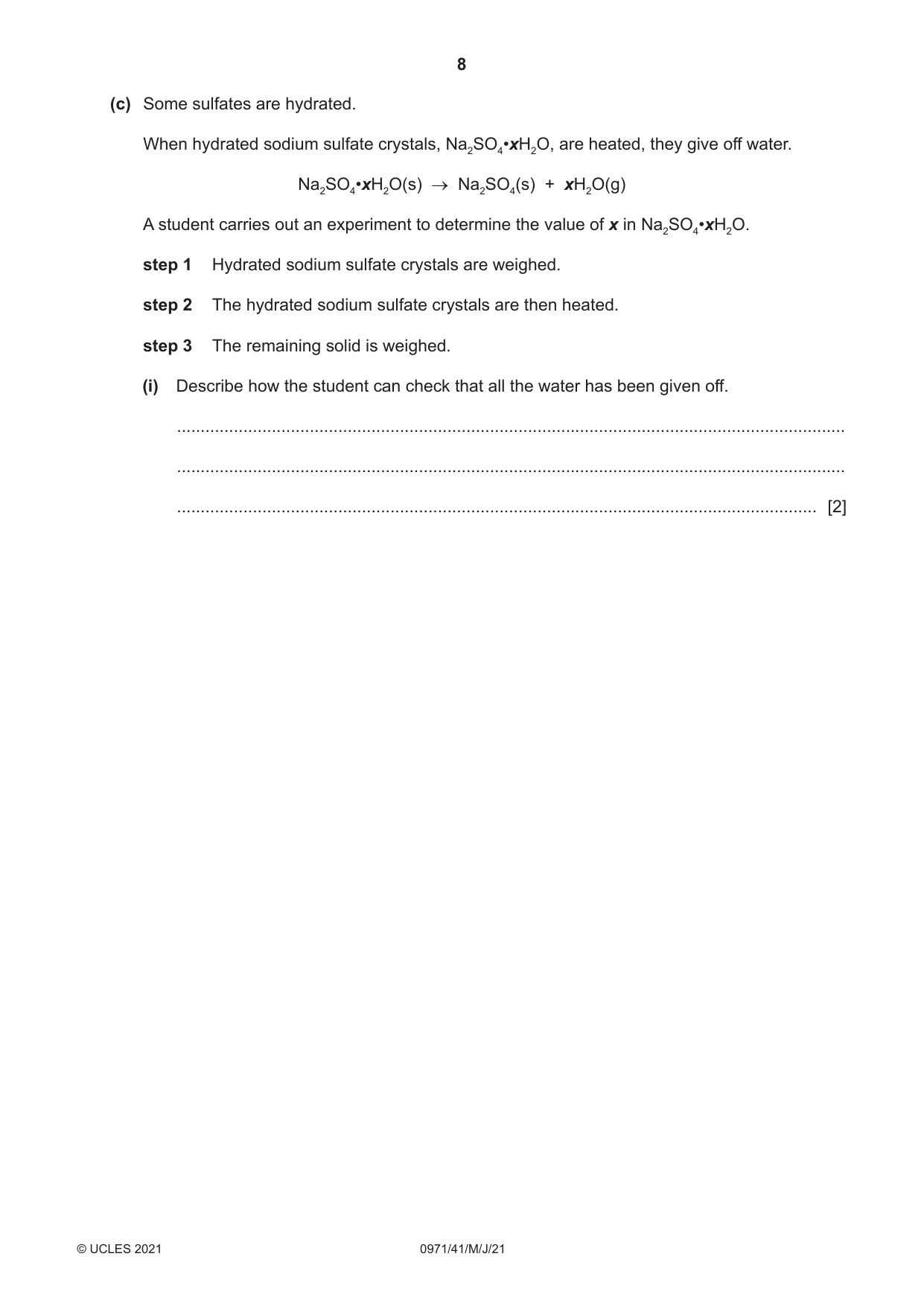 Cambridge IGCSE Chemistry (9-1) 0971 2021 May/June Paper 4 · Variant 1 question paper, page 8 of 16