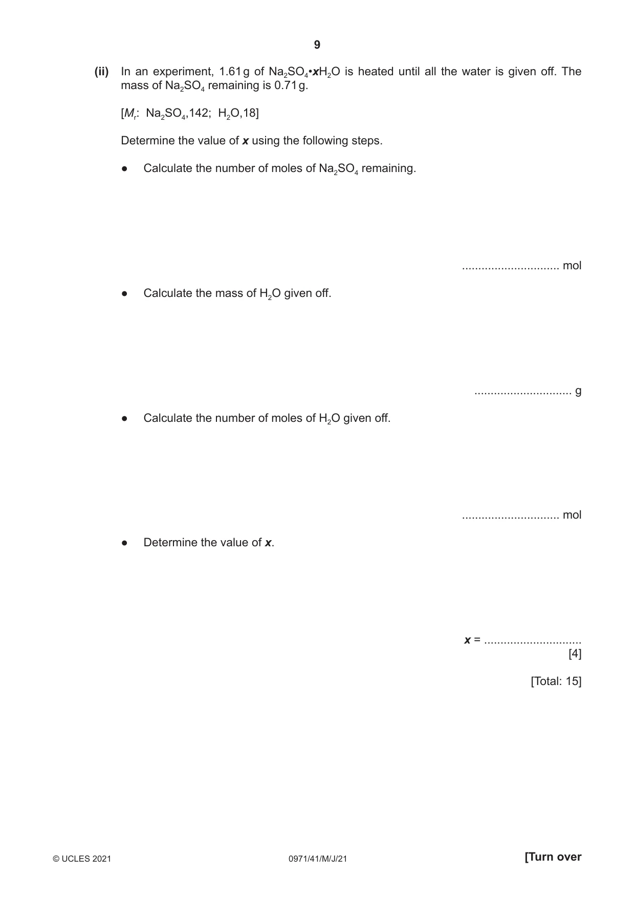 Cambridge IGCSE Chemistry (9-1) 0971 2021 May/June Paper 4 · Variant 1 question paper, page 9 of 16