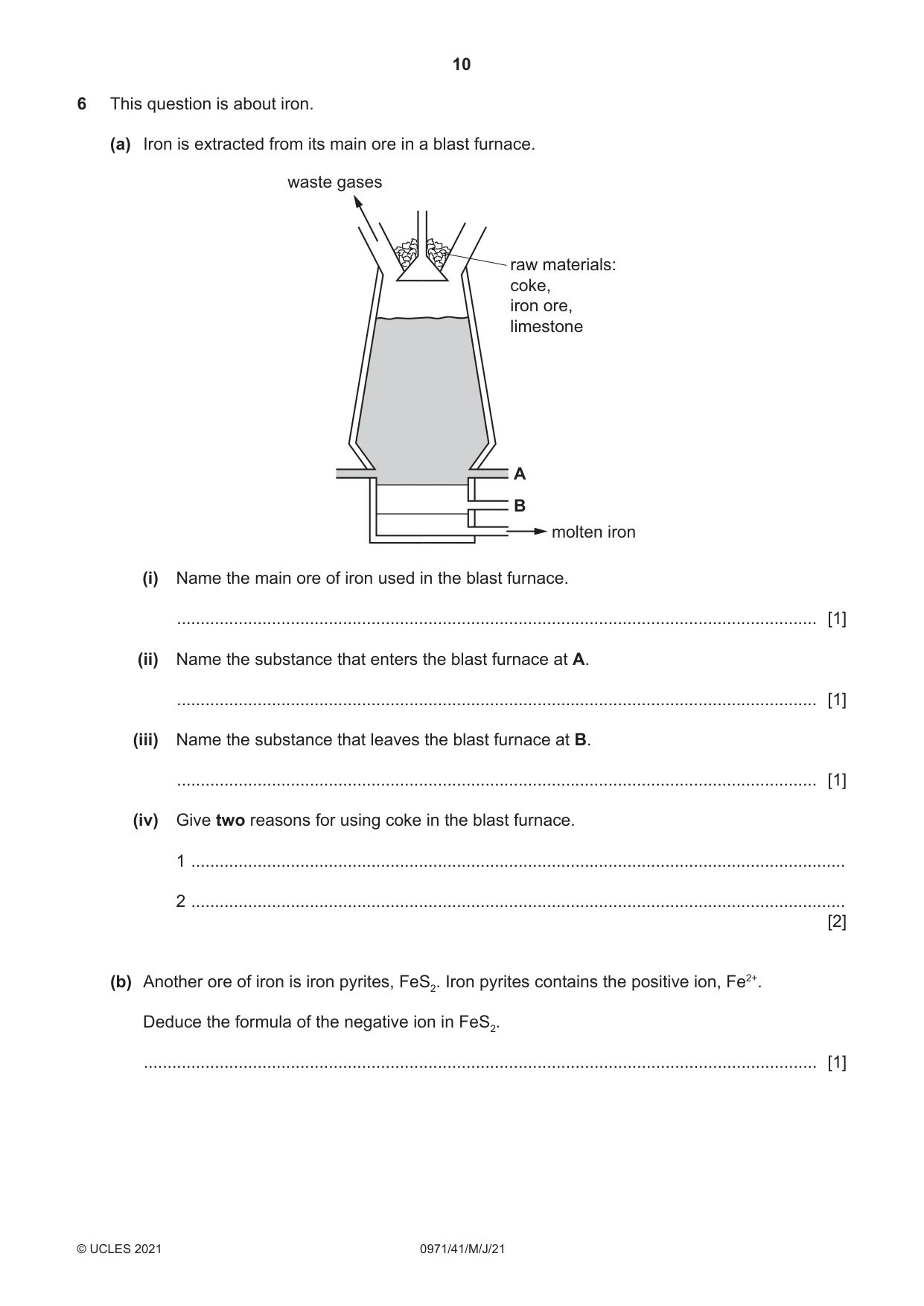 Cambridge IGCSE Chemistry (9-1) 0971 2021 May/June Paper 4 · Variant 1 question paper, page 10 of 16