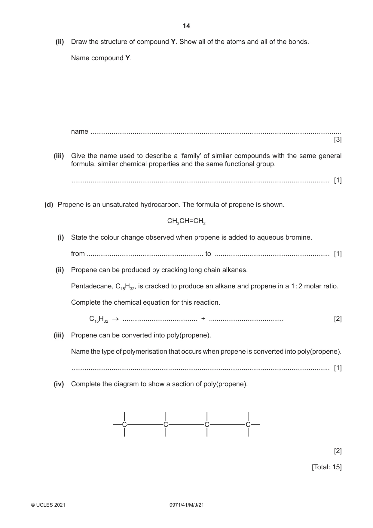 Cambridge IGCSE Chemistry (9-1) 0971 2021 May/June Paper 4 · Variant 1 question paper, page 14 of 16