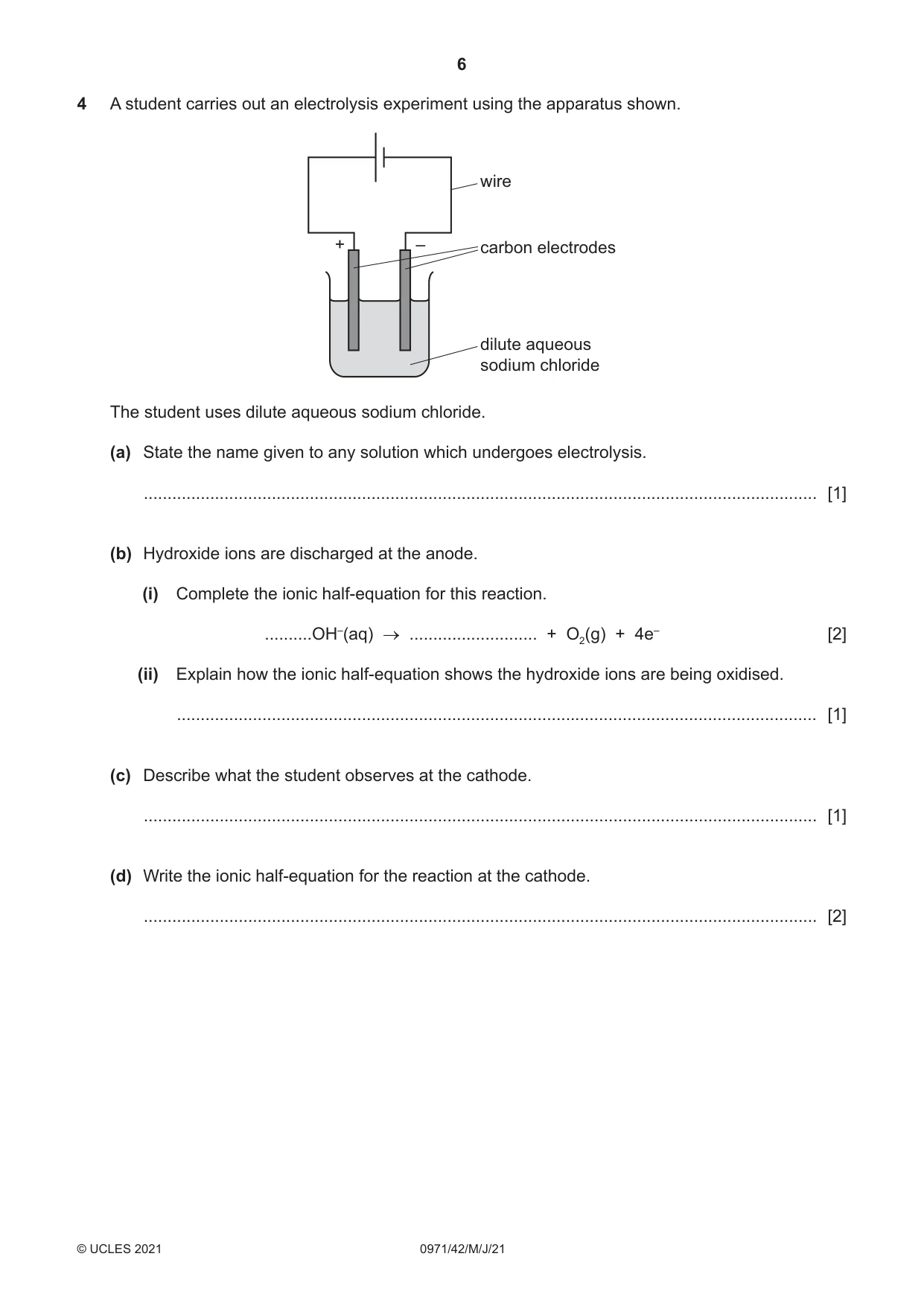 Cambridge IGCSE Chemistry (9-1) 0971 2021 May/June Paper 4 · Variant 2 question paper, page 6 of 16