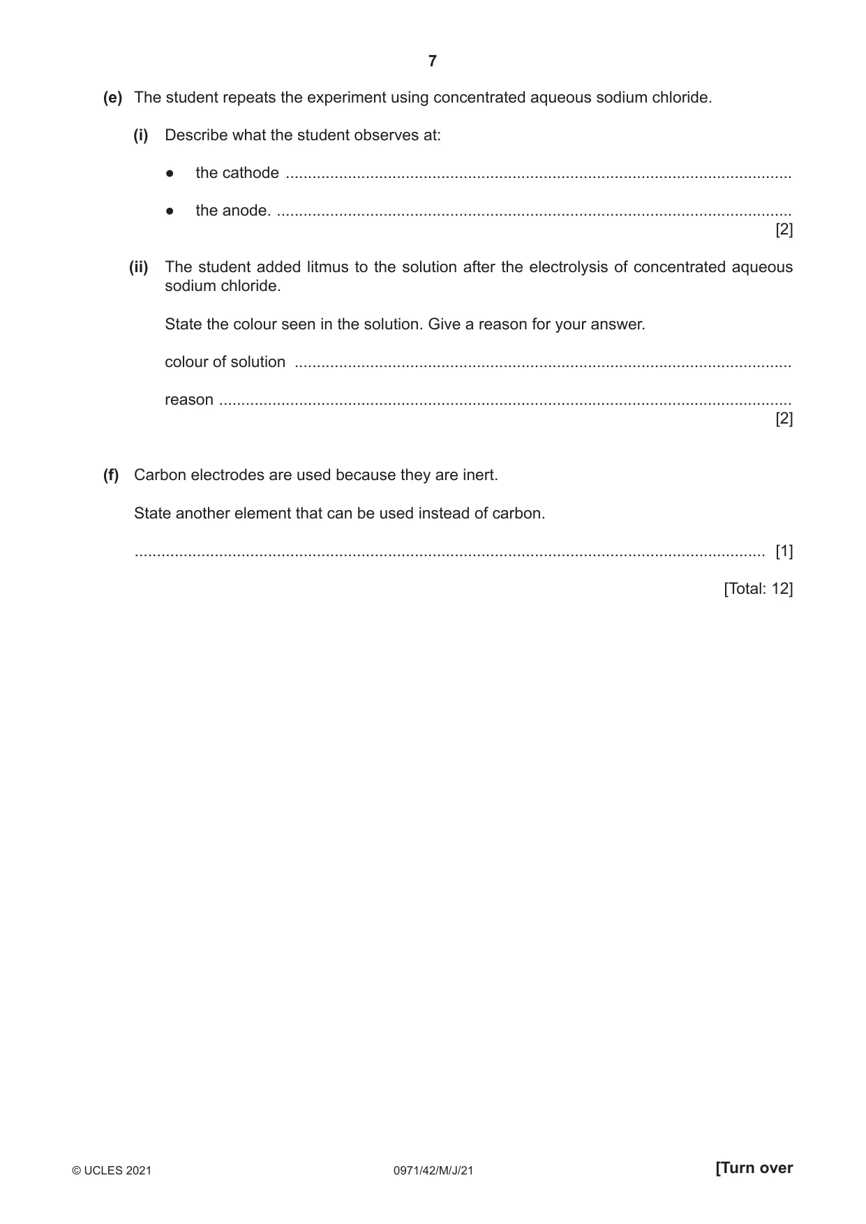 Cambridge IGCSE Chemistry (9-1) 0971 2021 May/June Paper 4 · Variant 2 question paper, page 7 of 16