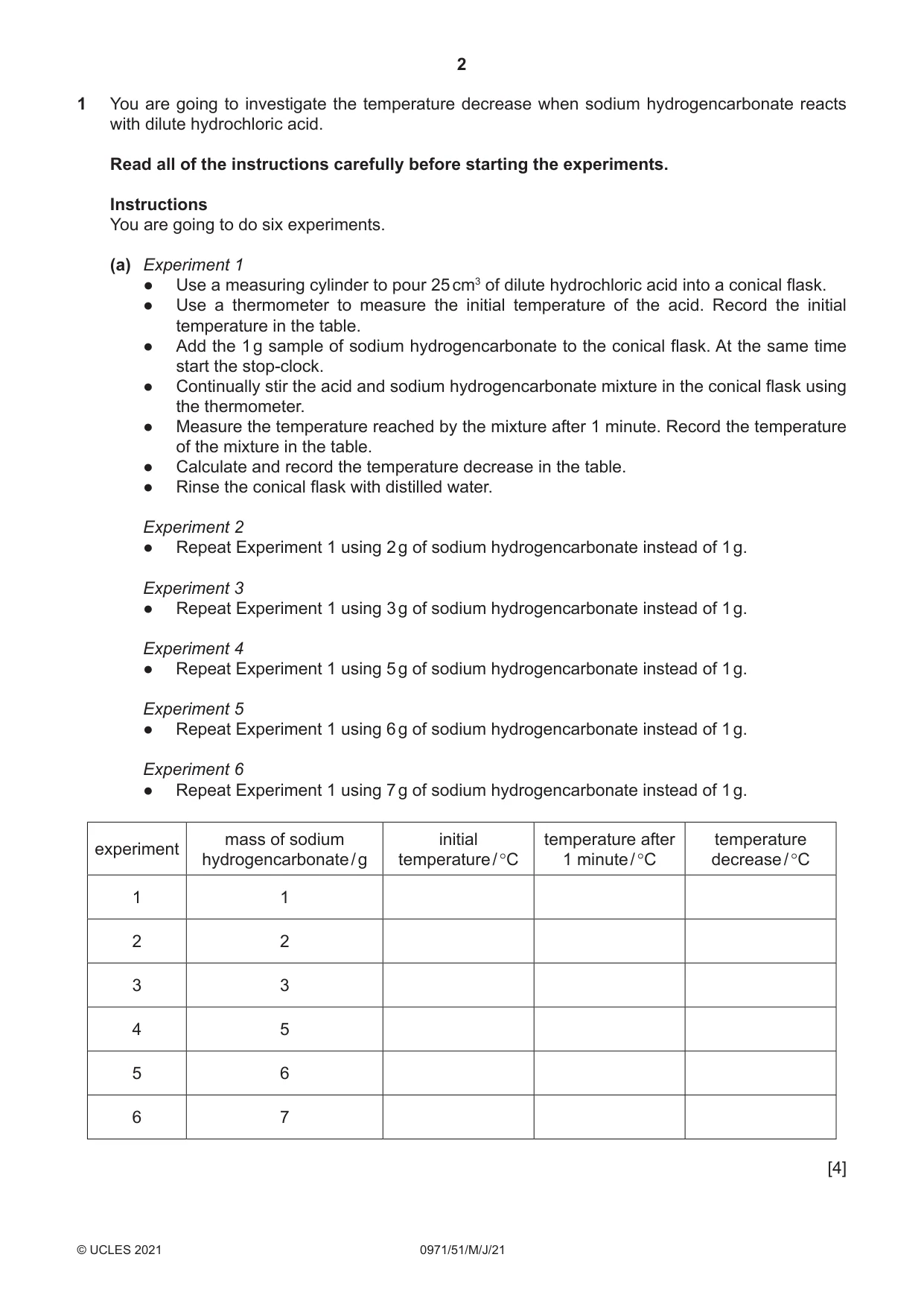 Cambridge IGCSE Chemistry (9-1) 0971 2021 May/June Paper 5 · Variant 1 question paper, page 2 of 12