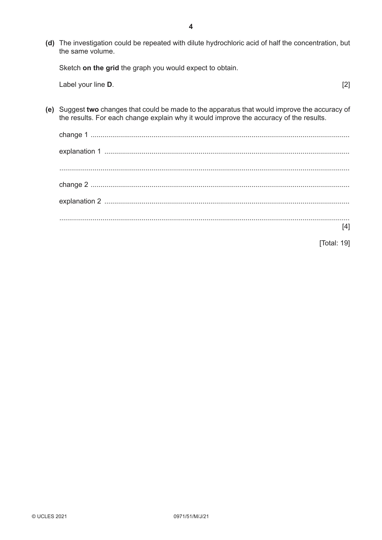 Cambridge IGCSE Chemistry (9-1) 0971 2021 May/June Paper 5 · Variant 1 question paper, page 4 of 12