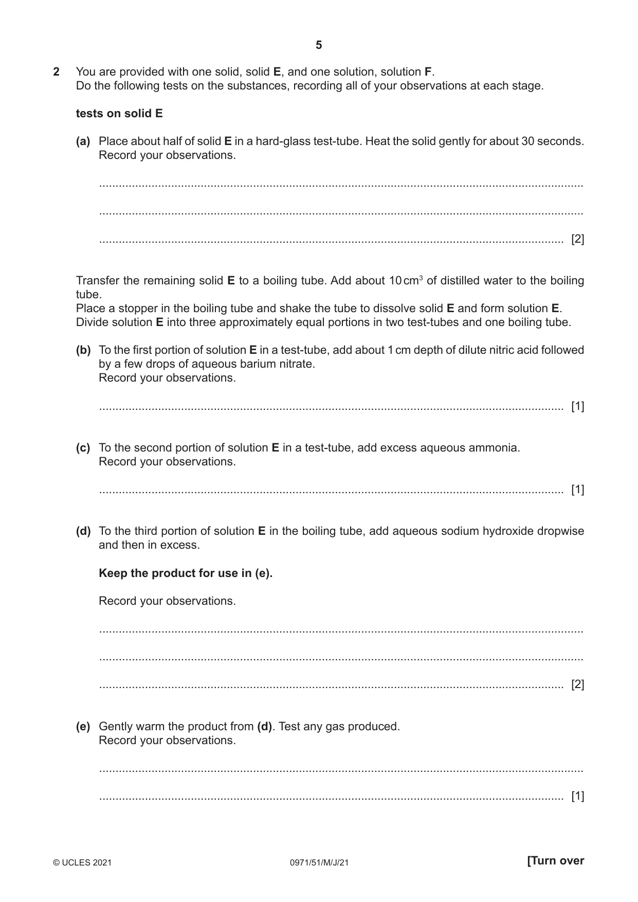 Cambridge IGCSE Chemistry (9-1) 0971 2021 May/June Paper 5 · Variant 1 question paper, page 5 of 12