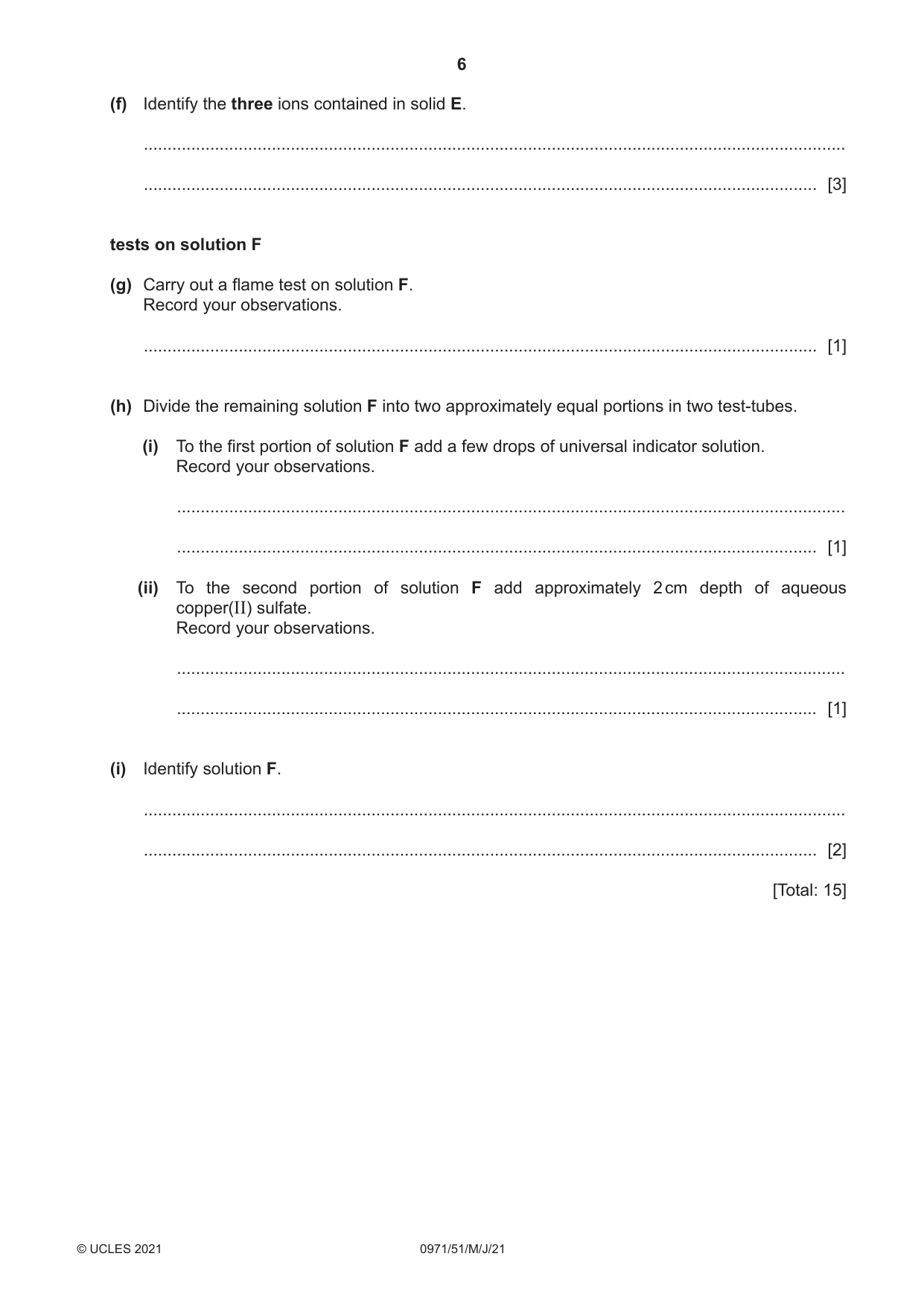 Cambridge IGCSE Chemistry (9-1) 0971 2021 May/June Paper 5 · Variant 1 question paper, page 6 of 12