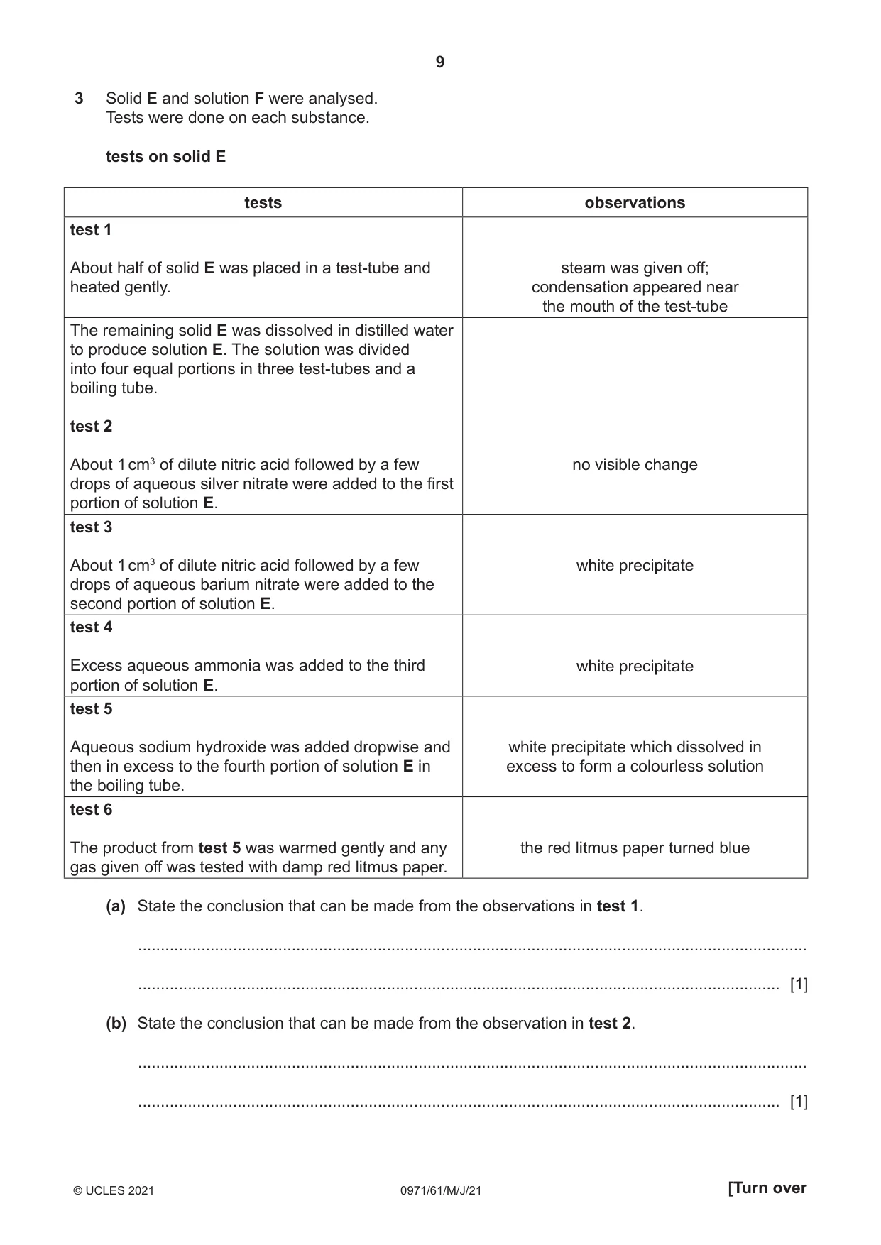 Cambridge IGCSE Chemistry (9-1) 0971 2021 May/June Paper 6 · Variant 1 question paper, page 9 of 12