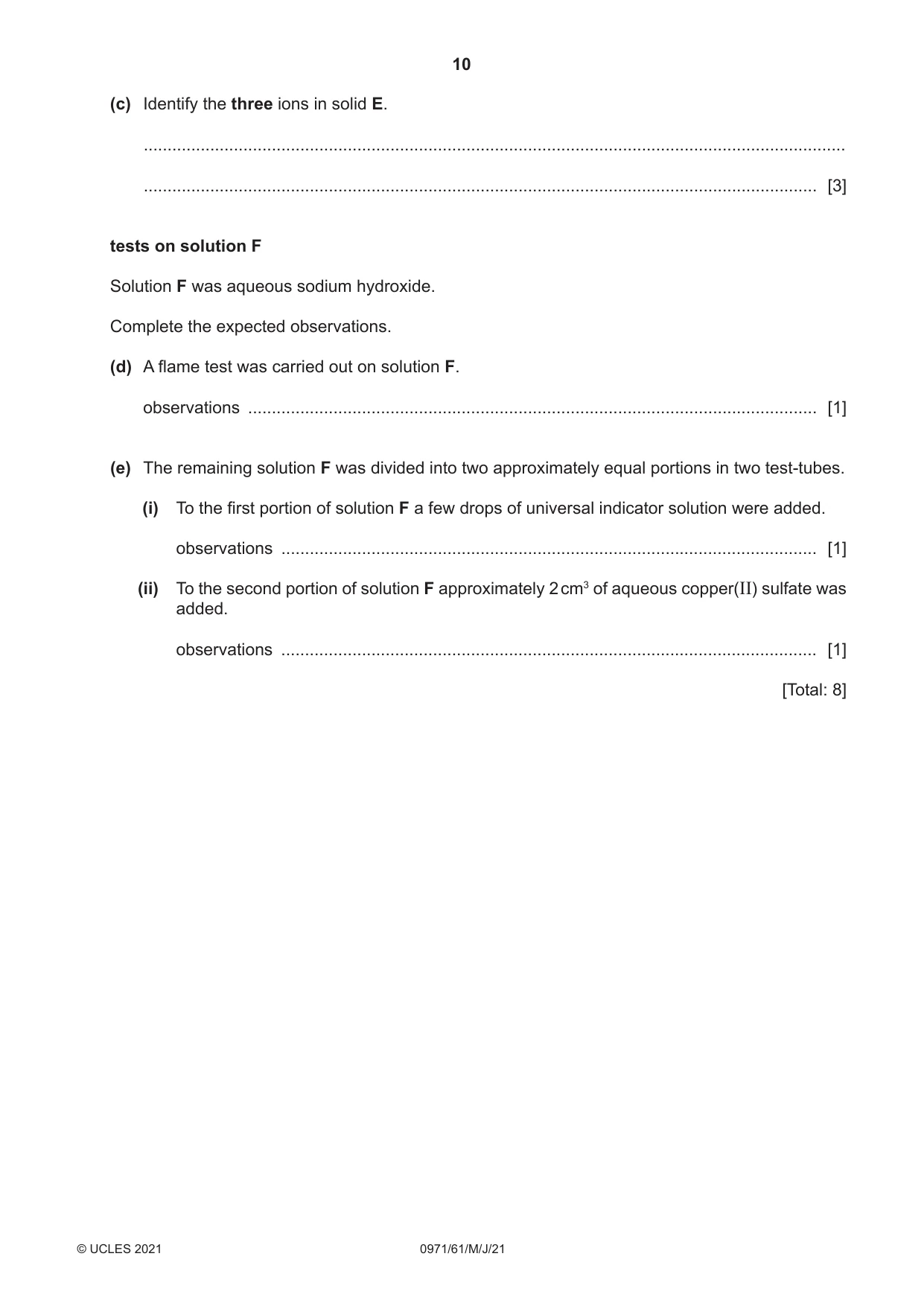 Cambridge IGCSE Chemistry (9-1) 0971 2021 May/June Paper 6 · Variant 1 question paper, page 10 of 12
