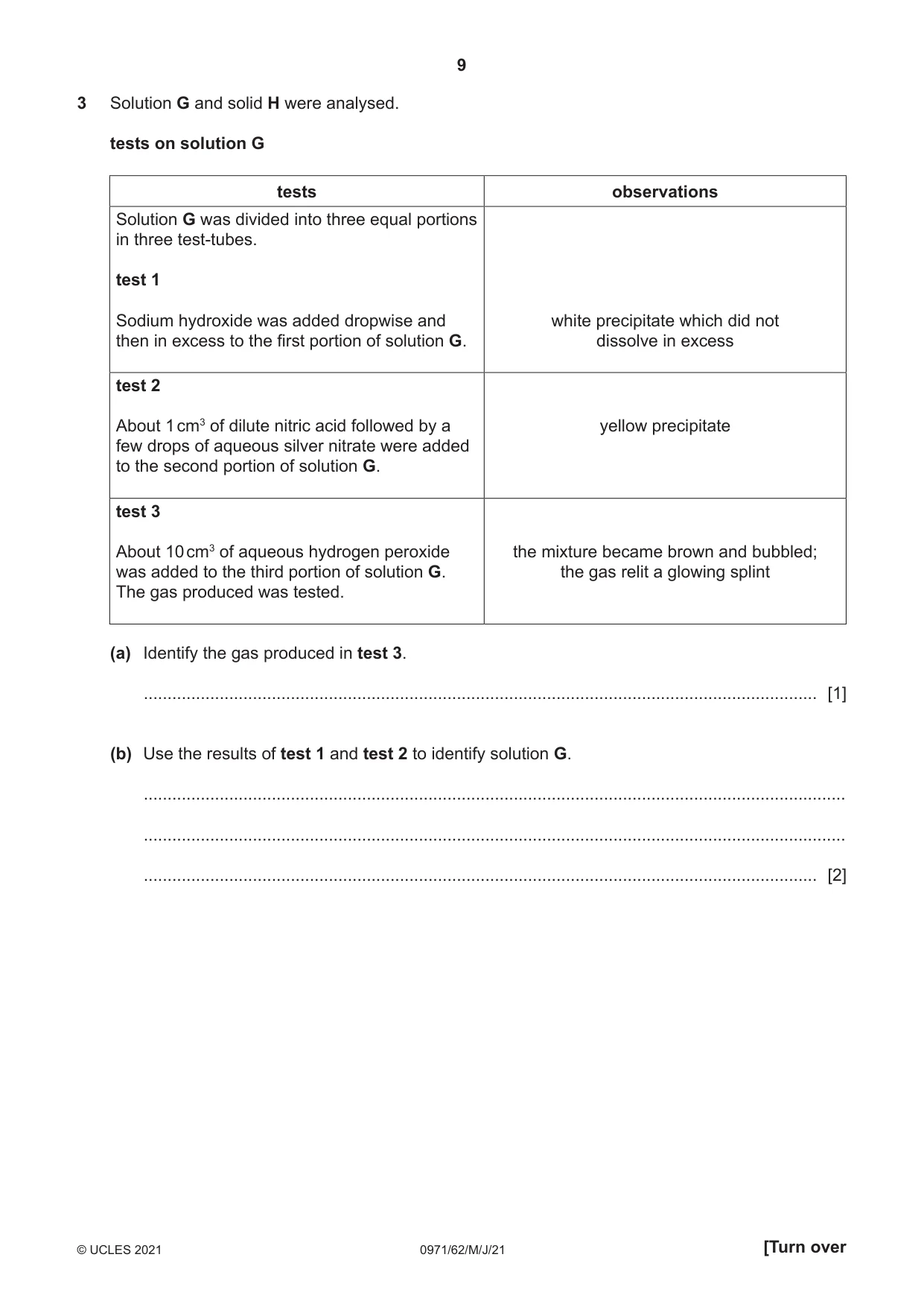 Cambridge IGCSE Chemistry (9-1) 0971 2021 May/June Paper 6 · Variant 2 question paper, page 9 of 12