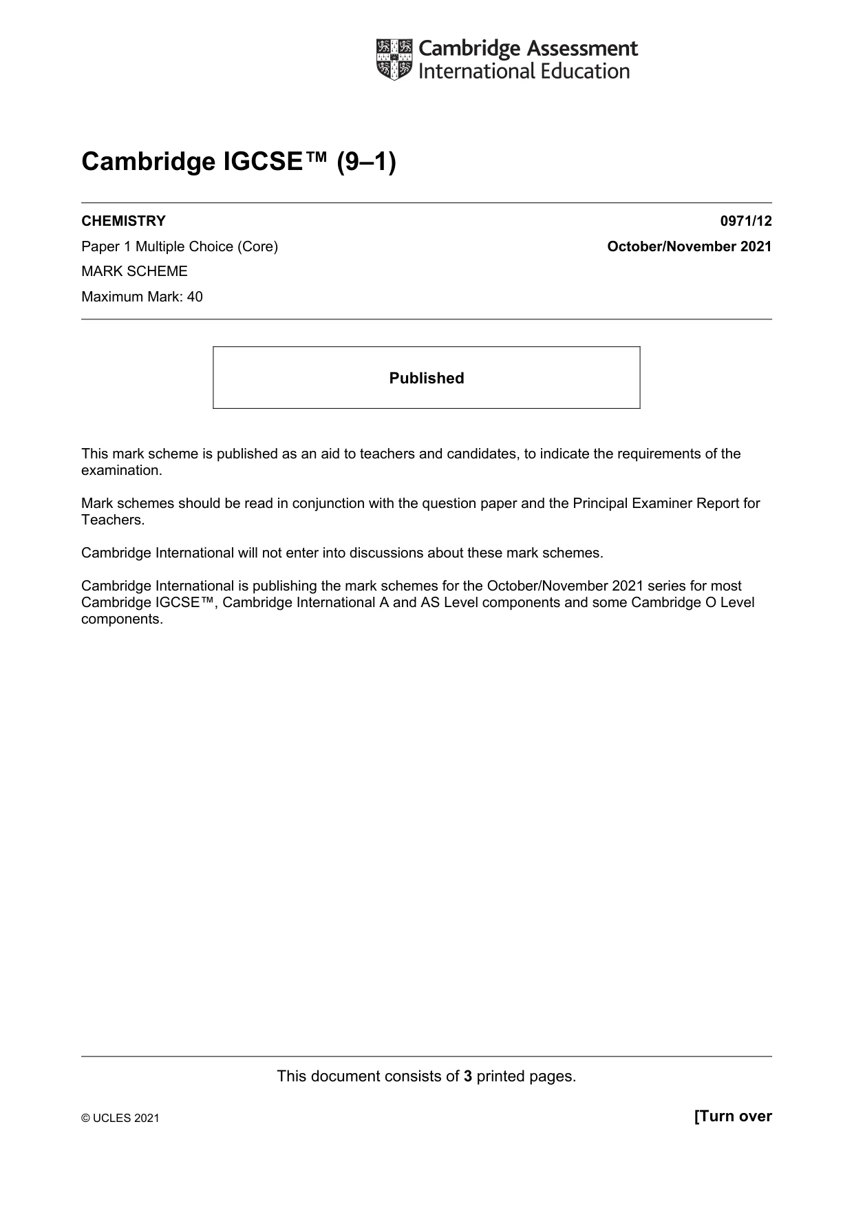 Mark scheme, page 1 of 3