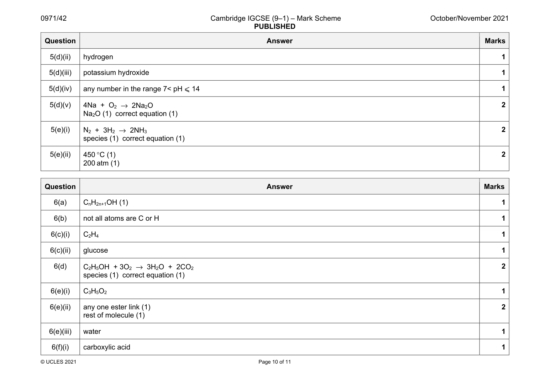 Mark scheme, page 10 of 11