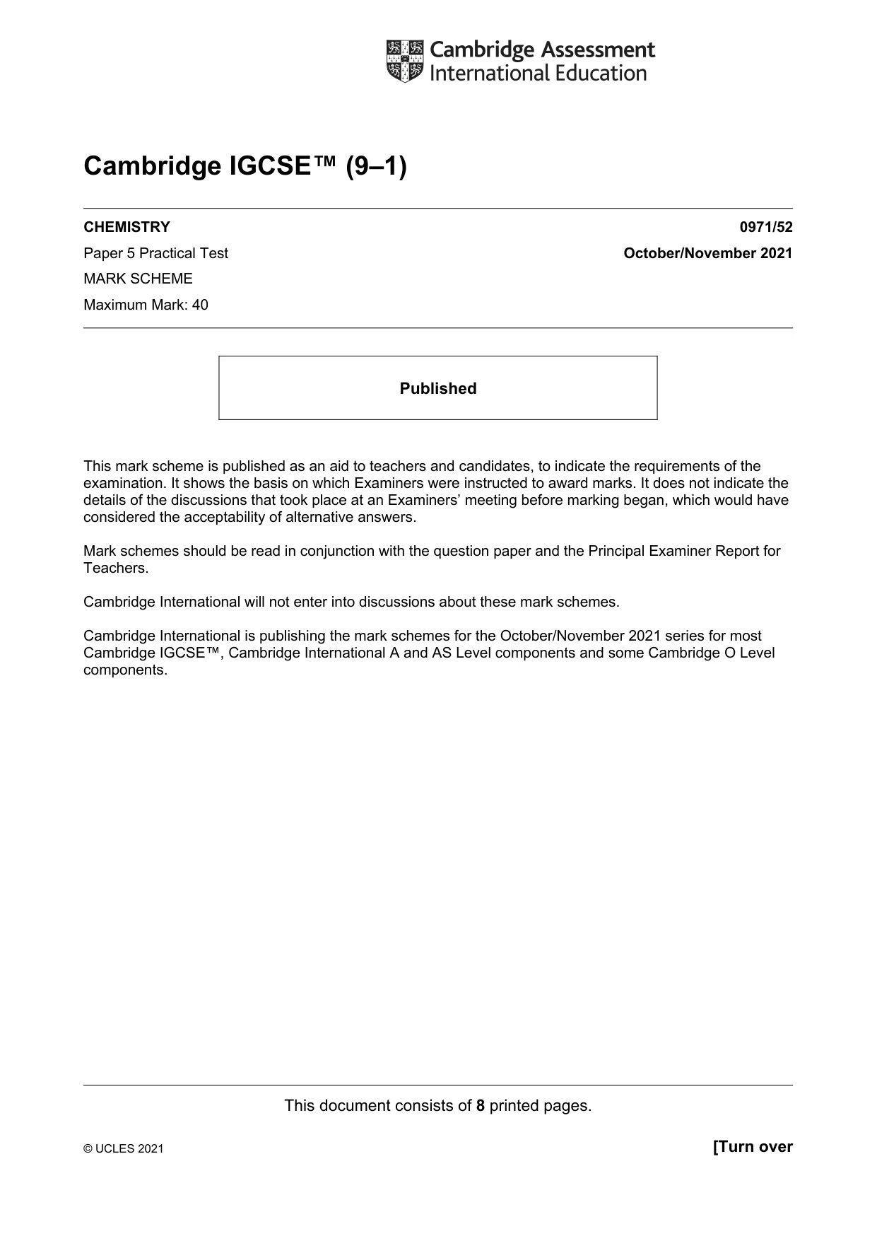 Mark scheme, page 1 of 8