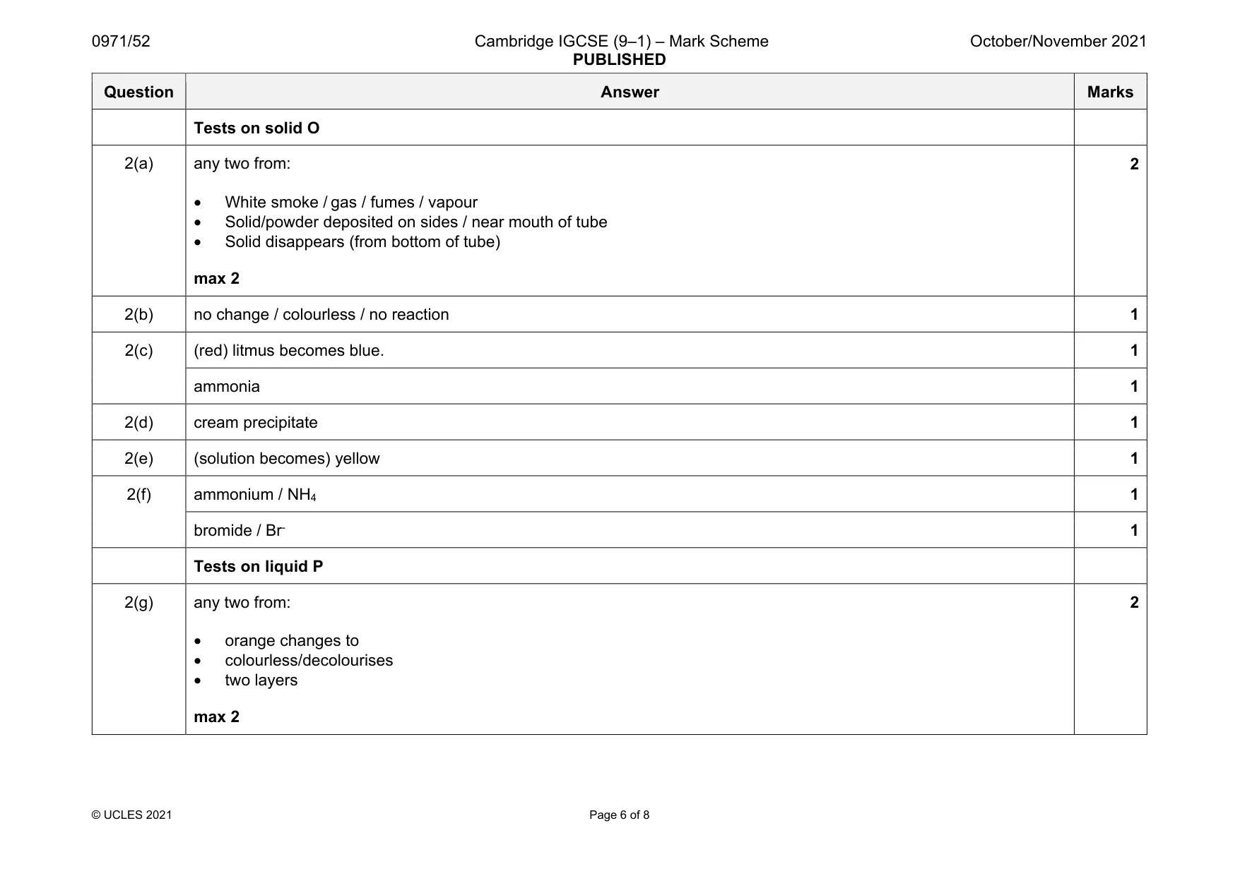 Mark scheme, page 6 of 8