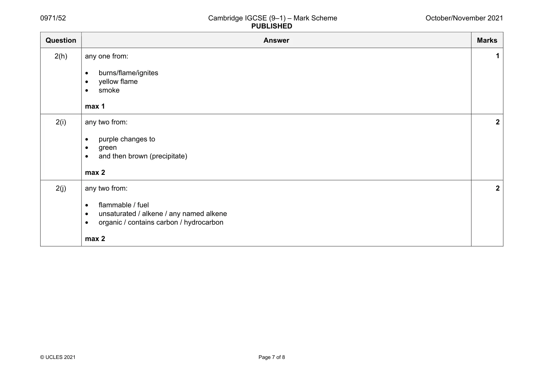 Mark scheme, page 7 of 8