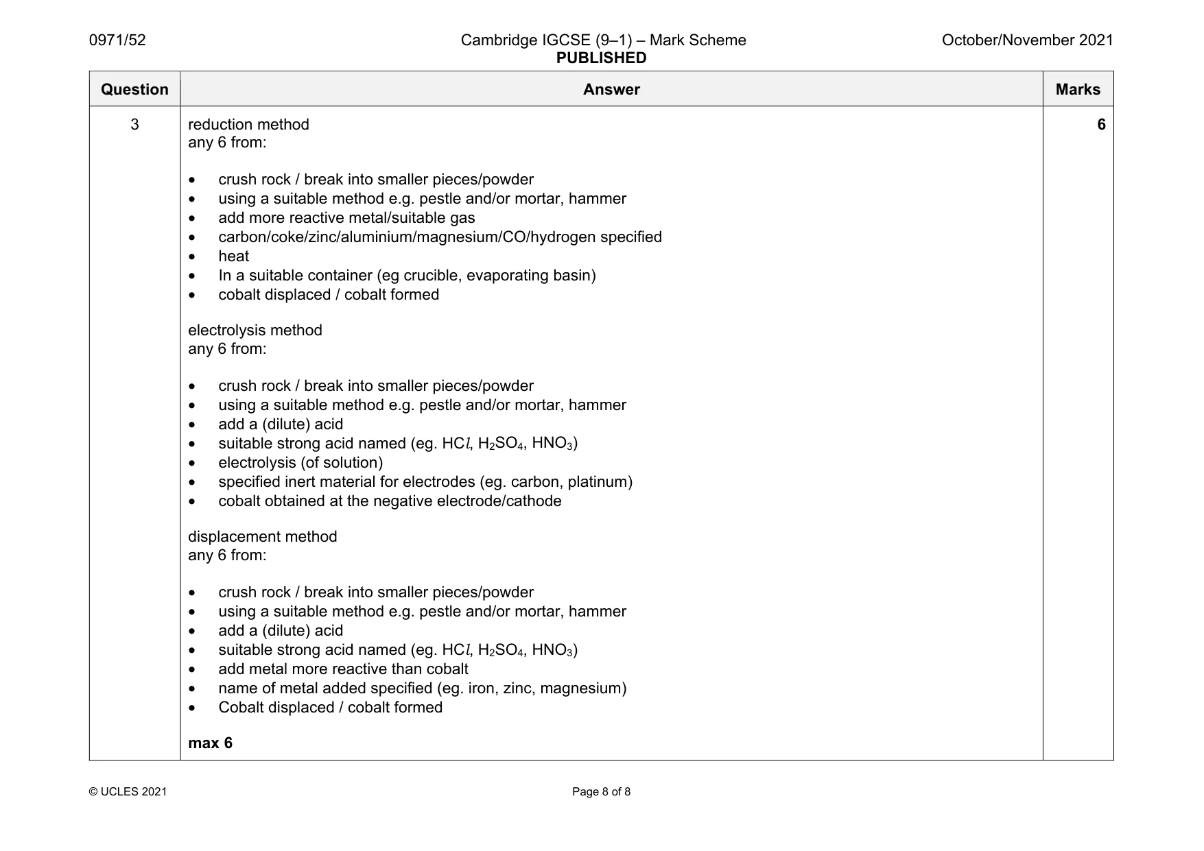 Mark scheme, page 8 of 8