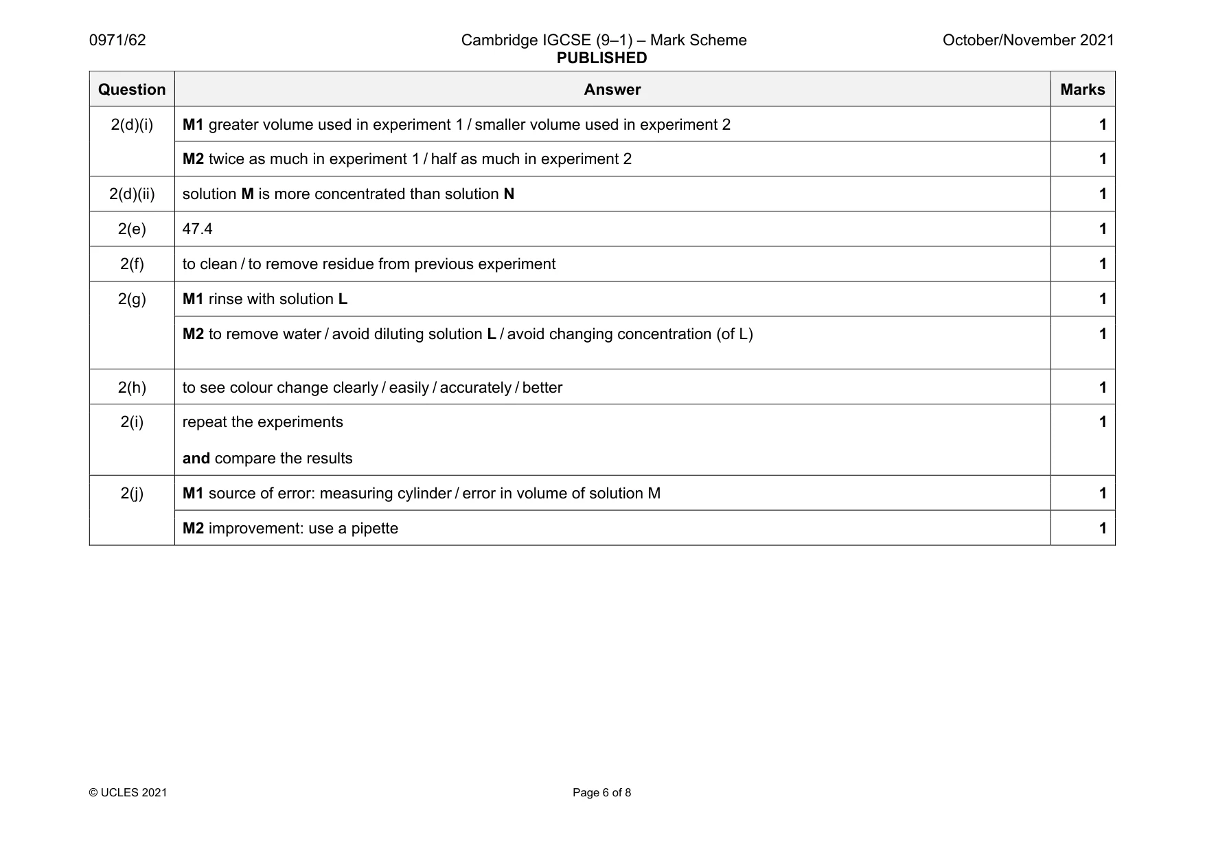Mark scheme, page 6 of 8