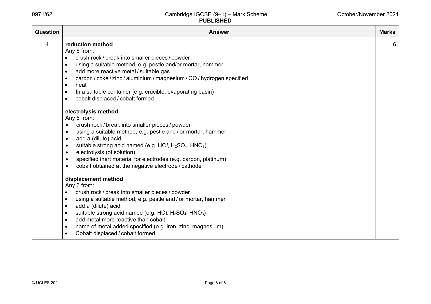 Mark scheme, page 8 of 8