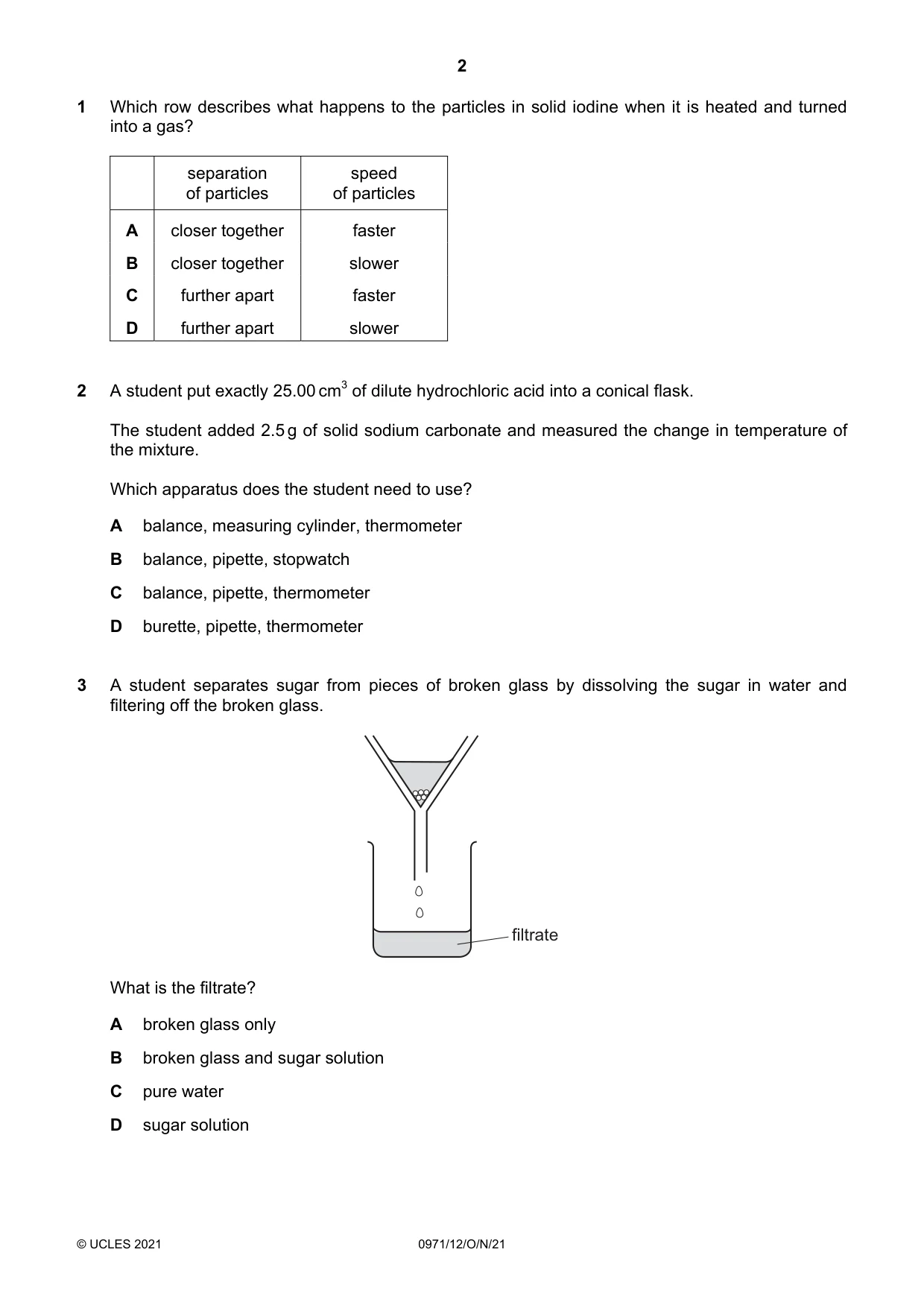 Cambridge IGCSE Chemistry (9-1) 0971 2021 Oct/Nov Paper 1 · Variant 2 question paper, page 2 of 16
