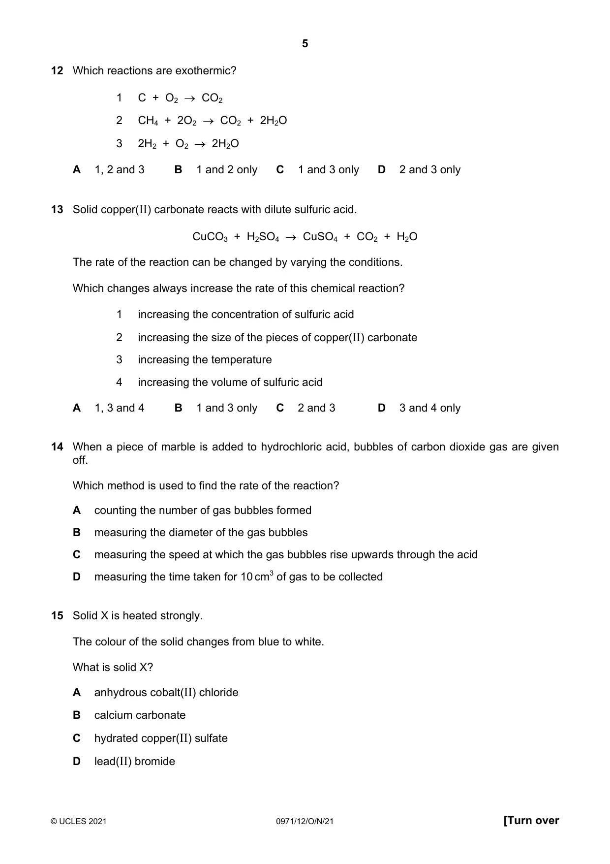 Cambridge IGCSE Chemistry (9-1) 0971 2021 Oct/Nov Paper 1 · Variant 2 question paper, page 5 of 16