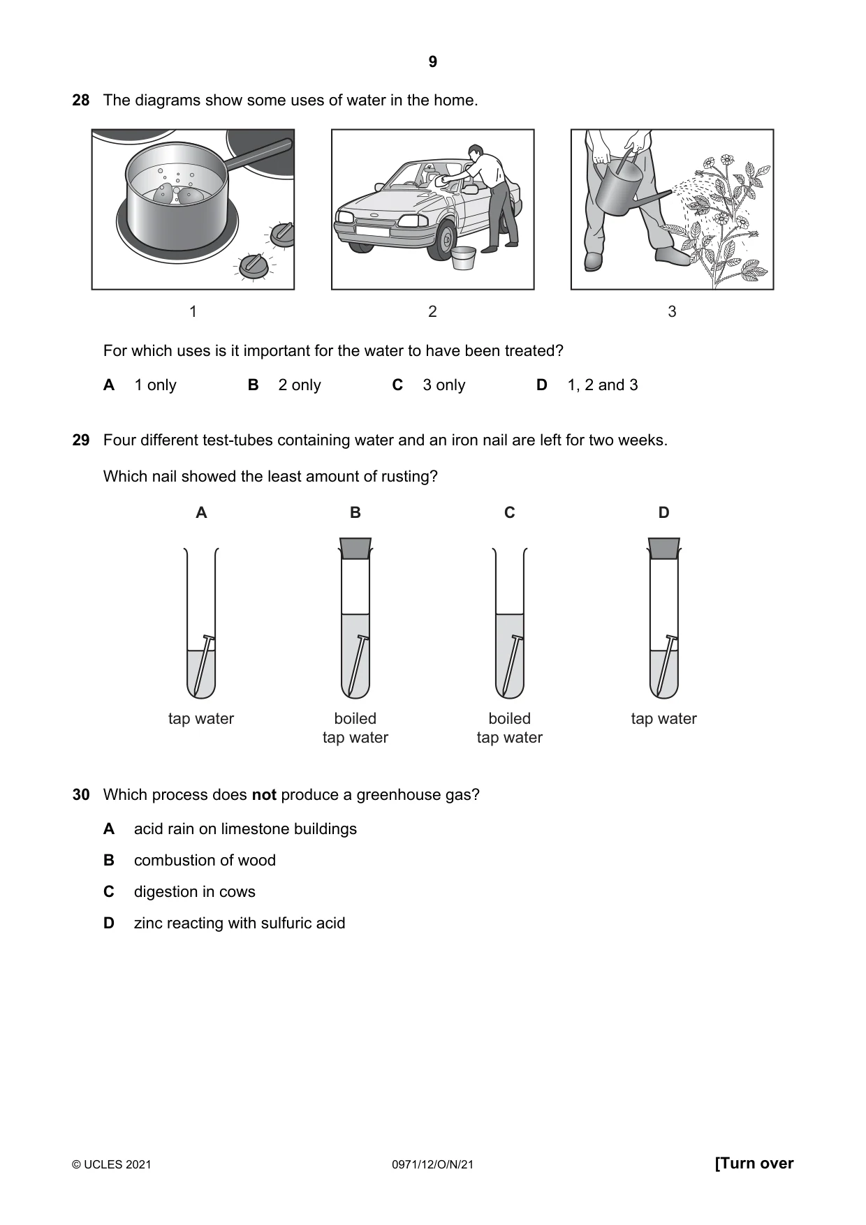 Cambridge IGCSE Chemistry (9-1) 0971 2021 Oct/Nov Paper 1 · Variant 2 question paper, page 9 of 16